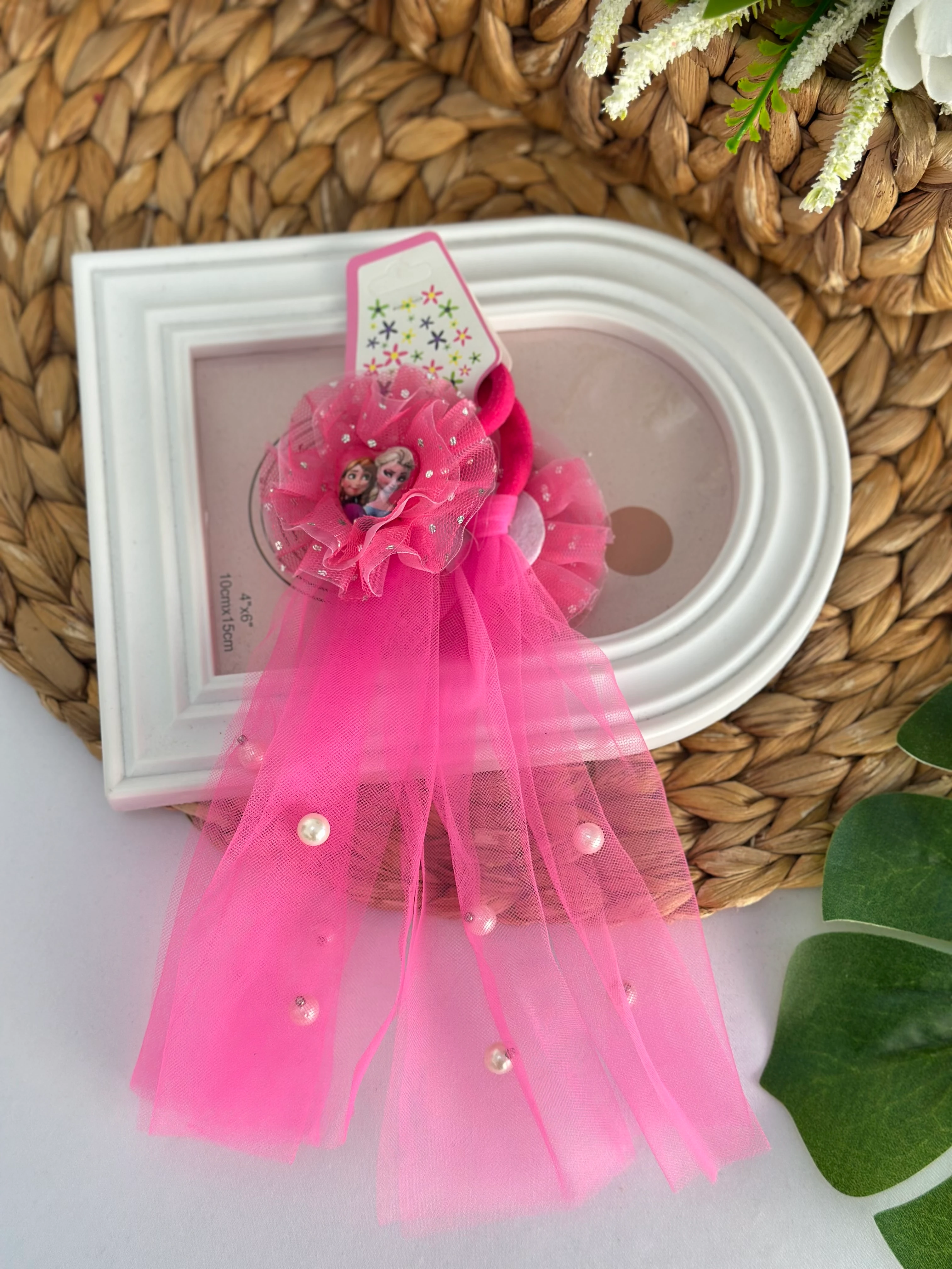 Fuşya Frozen Fiyonklu Tüllü 2’li Lastik Toka 