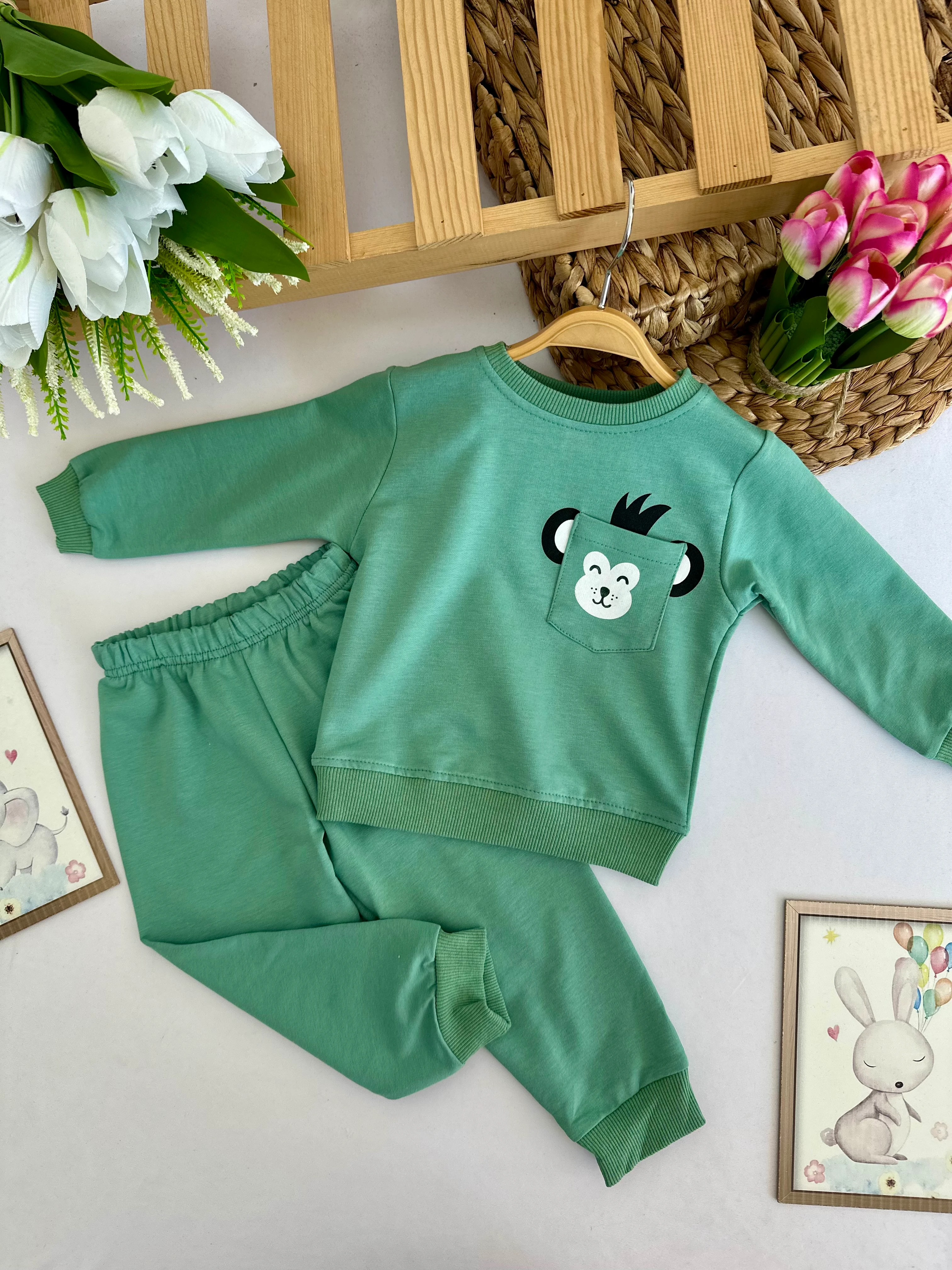 Erkek Çocuk Su Yeşili Maymuncuk 2'li Takım