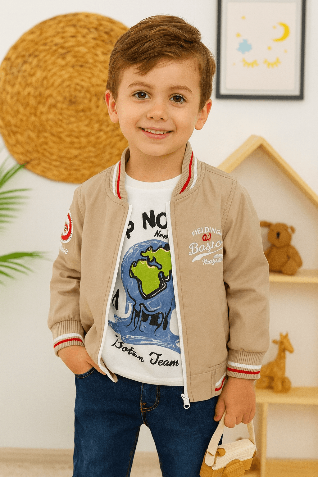 Erkek Çocuk Vizon Fielding 3'Lü Bomber Ceket Takım