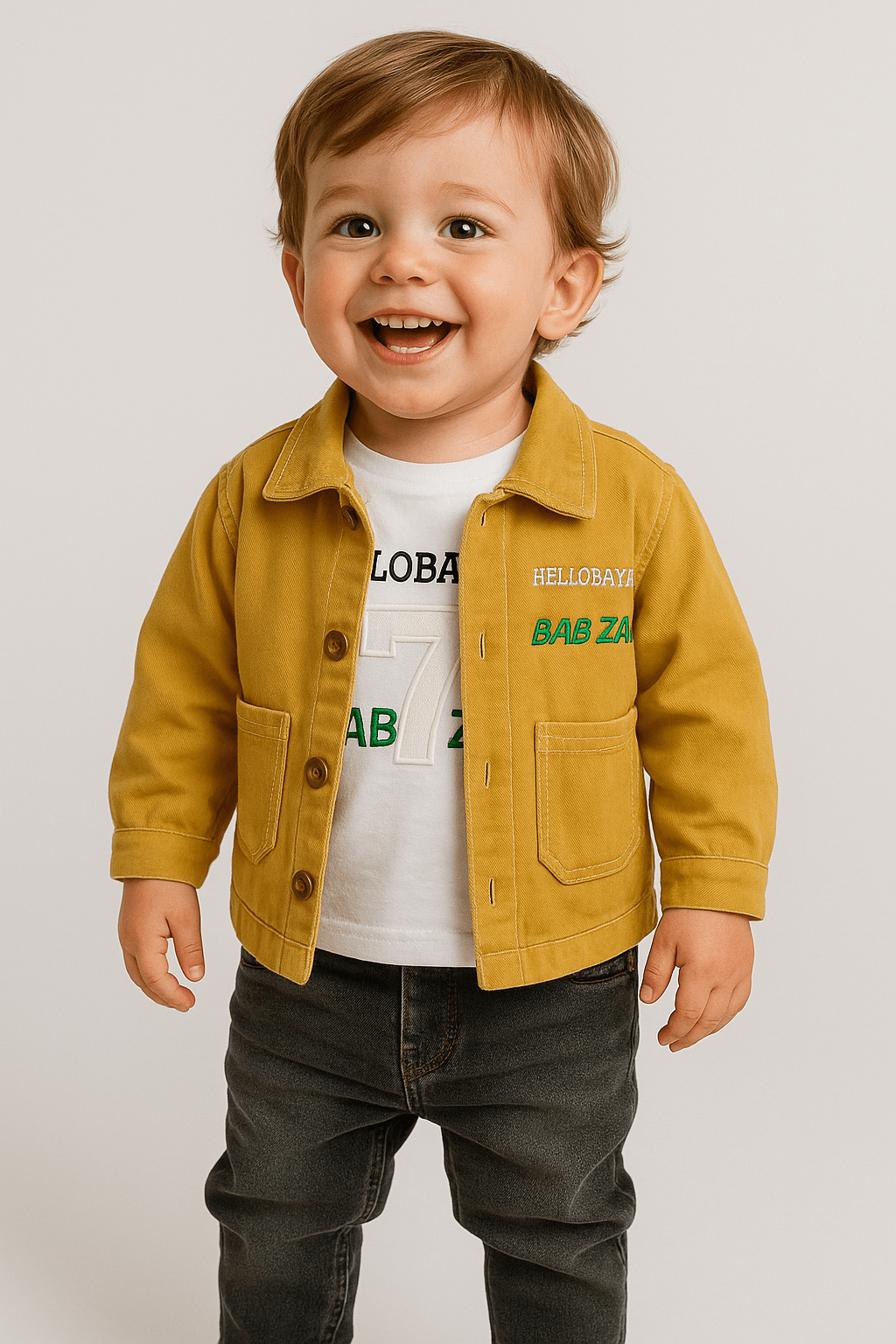 Erkek Çocuk Hardal Ceket Kot Pantolon HelloBabyal 7 3'lü Takım