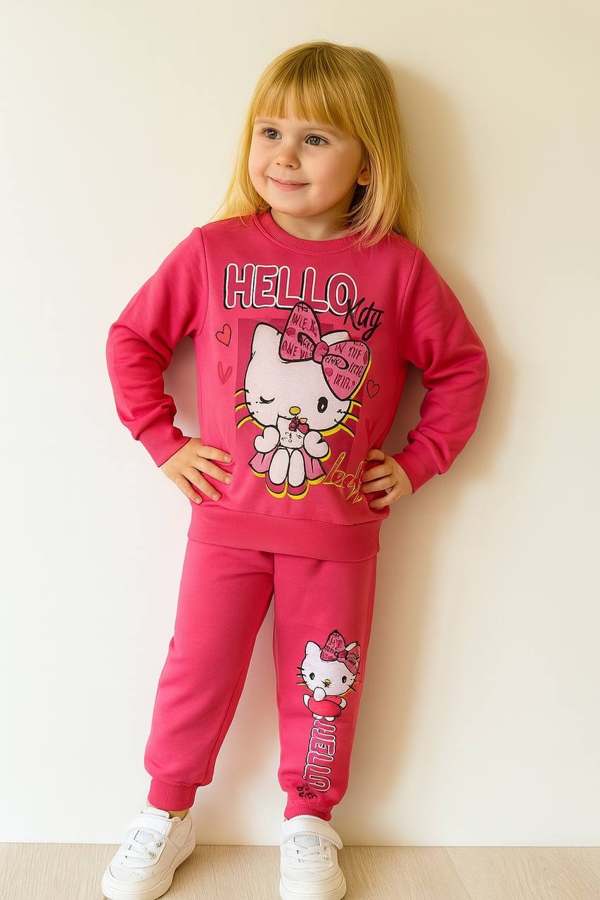 Kız Çocuk Fuşya Hello Kitty Baskılı 2'li Takım