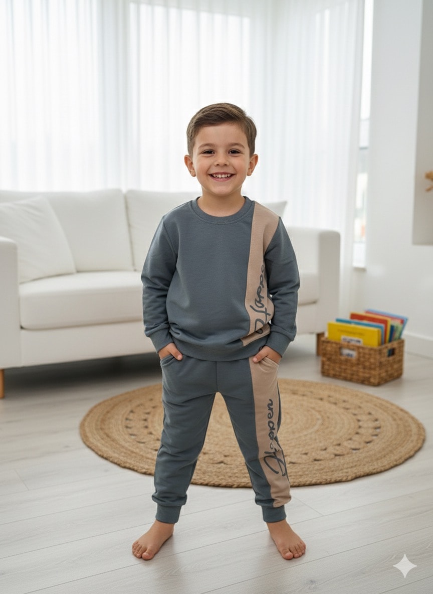 Erkek Çocuk Antrasit Happen Desenli Takım