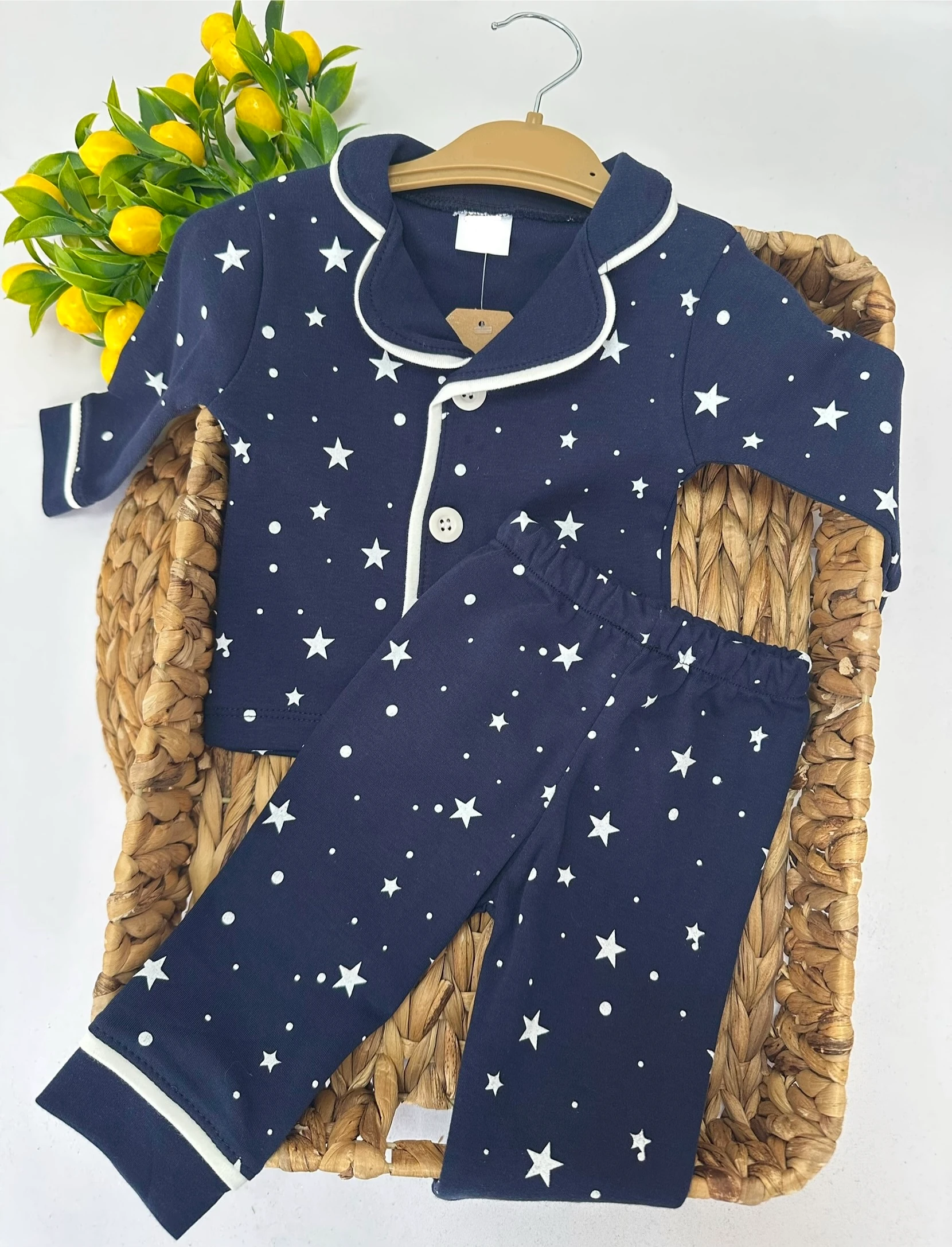 Bebek Lacivert Yıldız Desenli Pijama Takımı