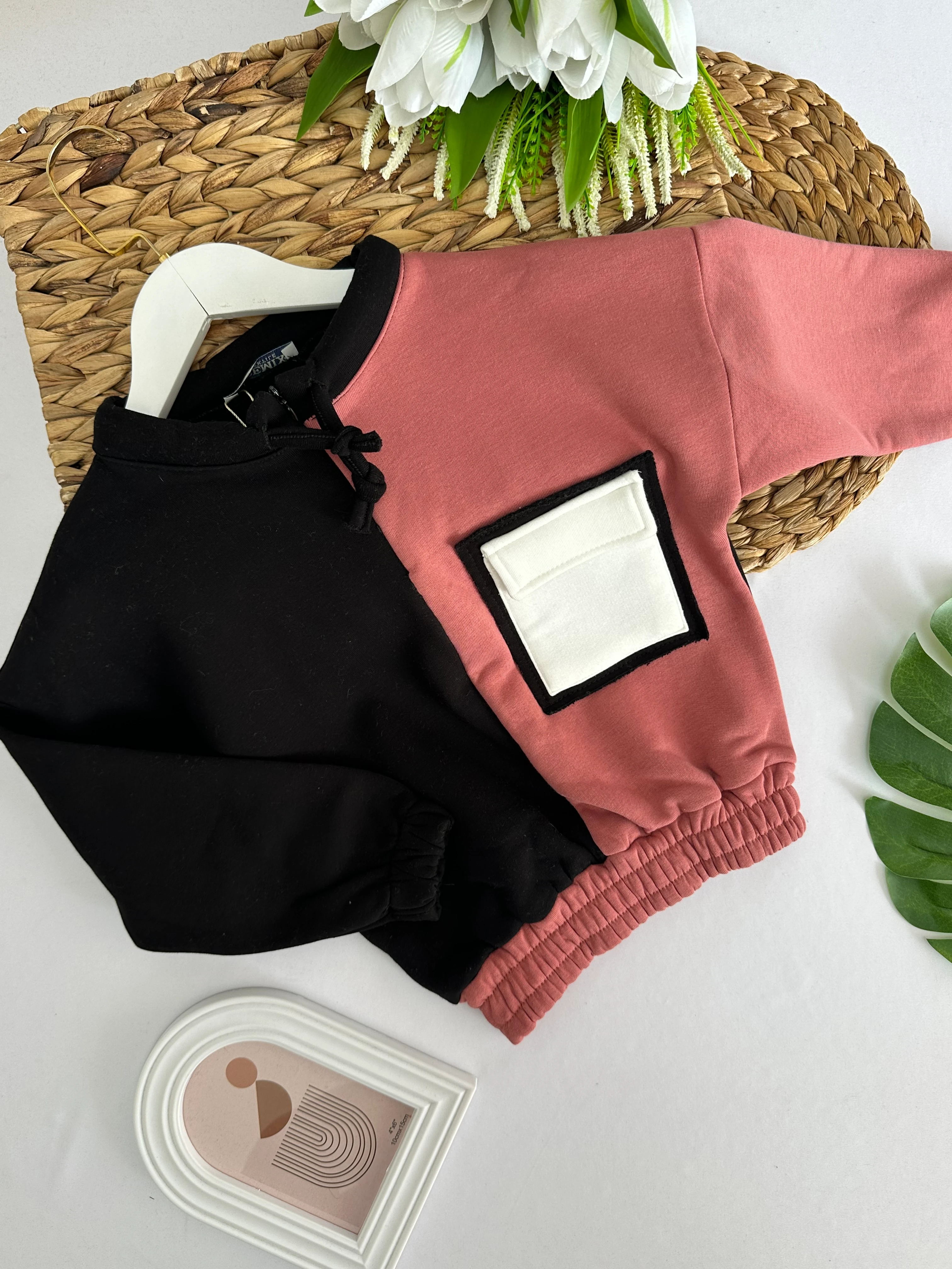 Kız Çocuk Siyah  Beyaz Ceoli Sweat