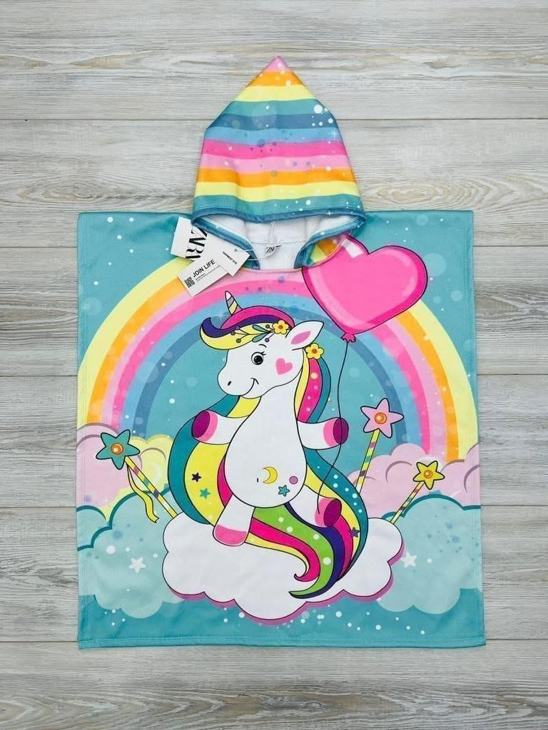 Kız Çocuk Unicorn Panço Kapşonlu Havlu