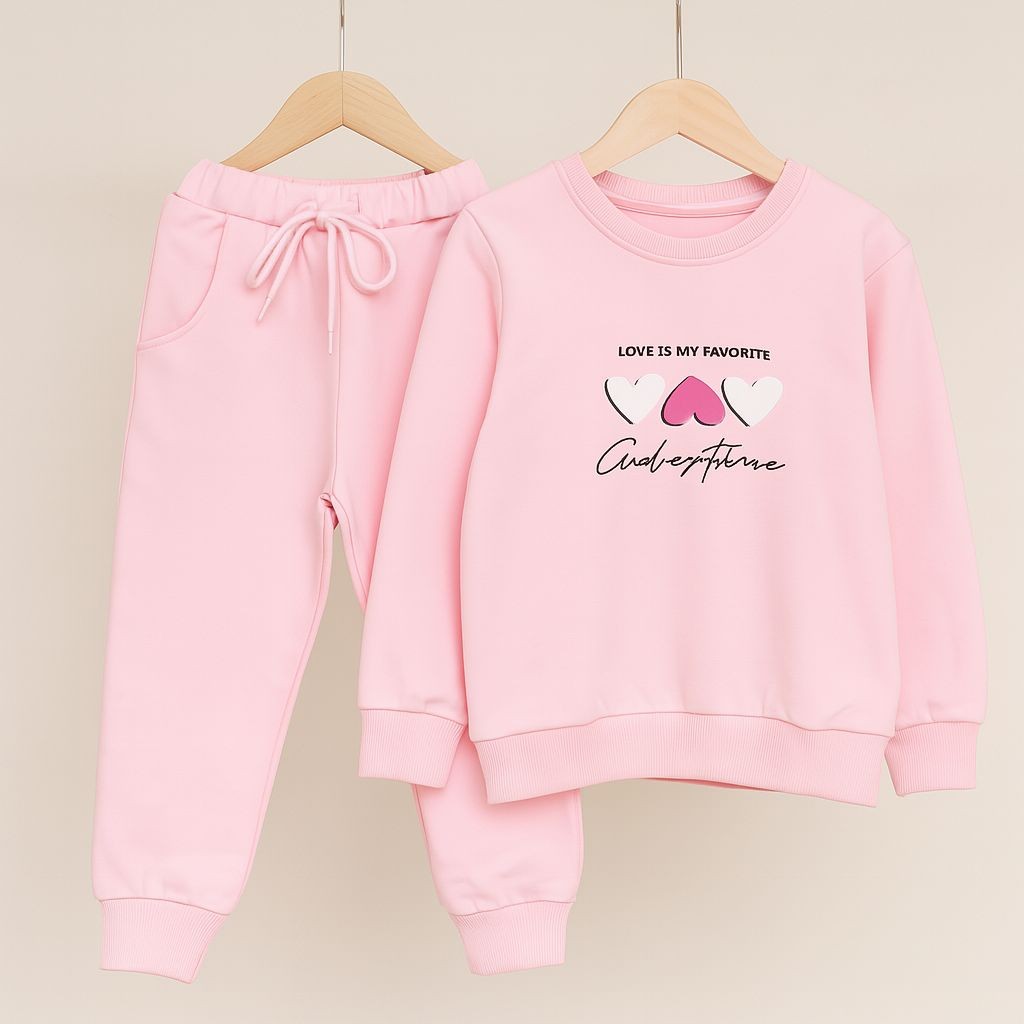 Kız Çocuk Toz Pembe Kalpli 2'li Takım