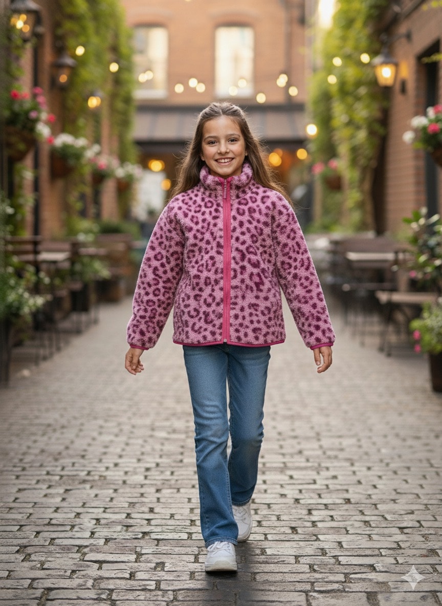 Kız Çocuk Mor Leopar Peluş Hırka