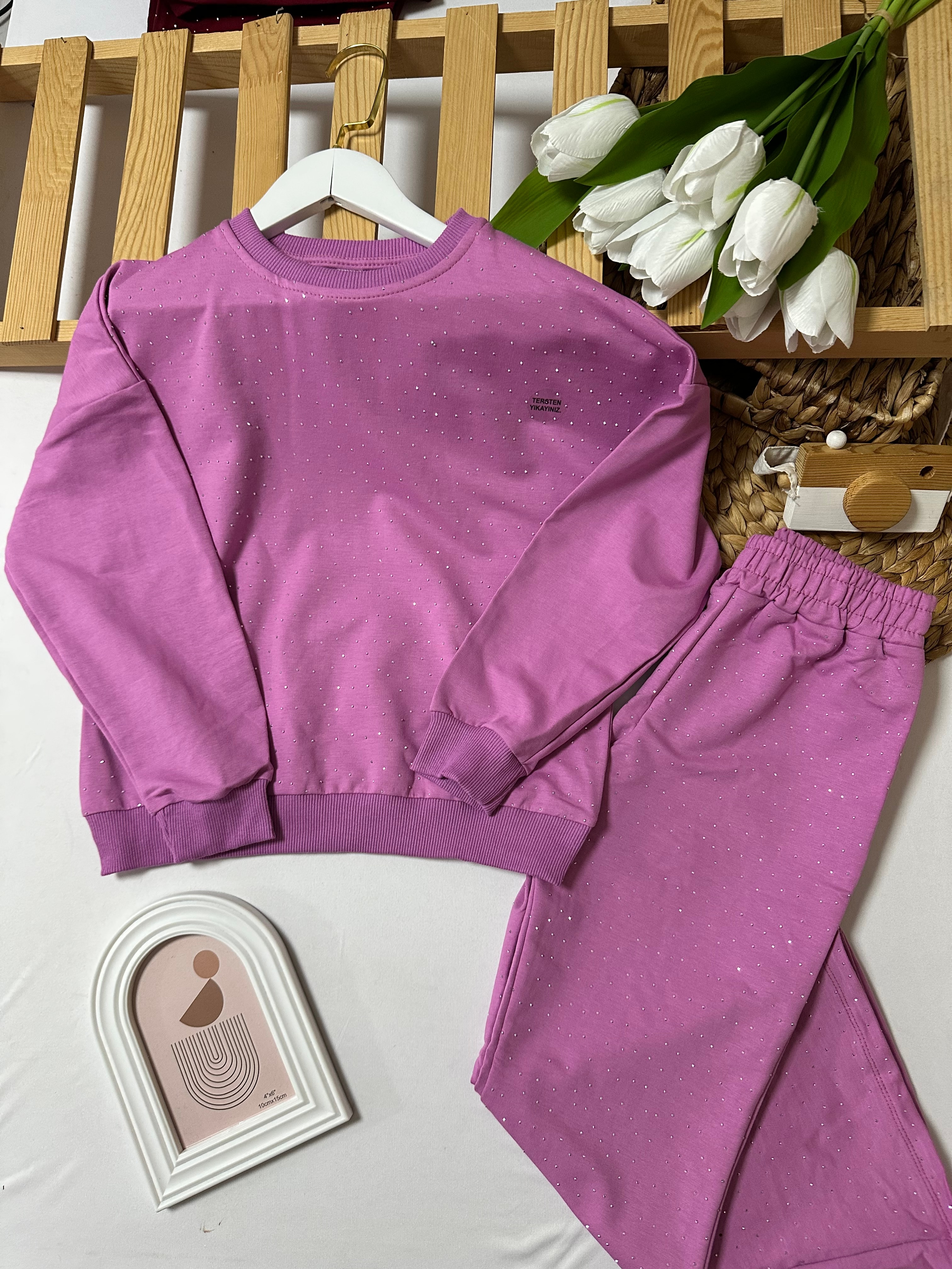 Kız Çocuk Mor Taşlı Alt-Üst Takım
