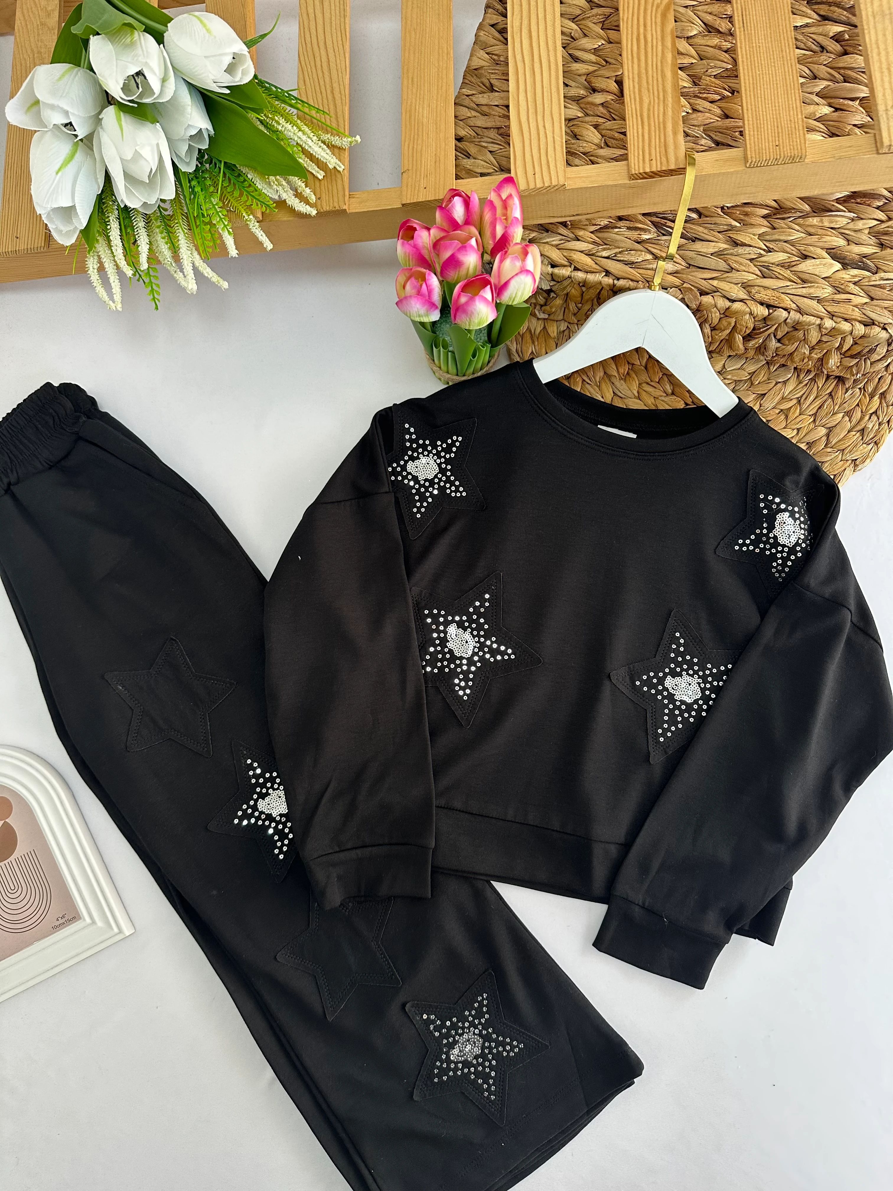 Kız Çocuk Siyah Oysho Kumaş Yıldızlı Takım