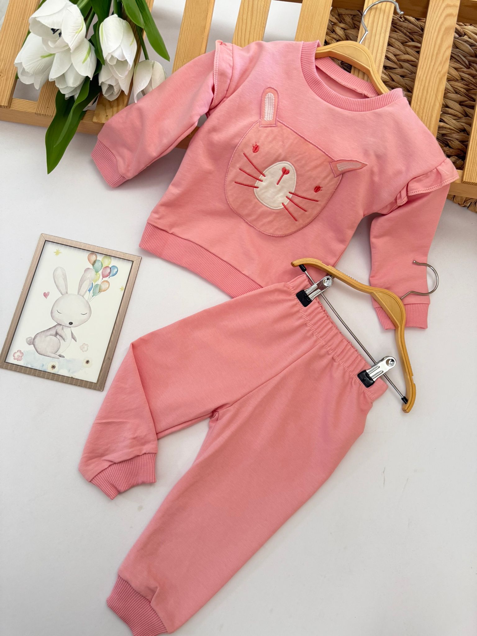 Kız Çocuk Pembe Kedicik 2'li Takım