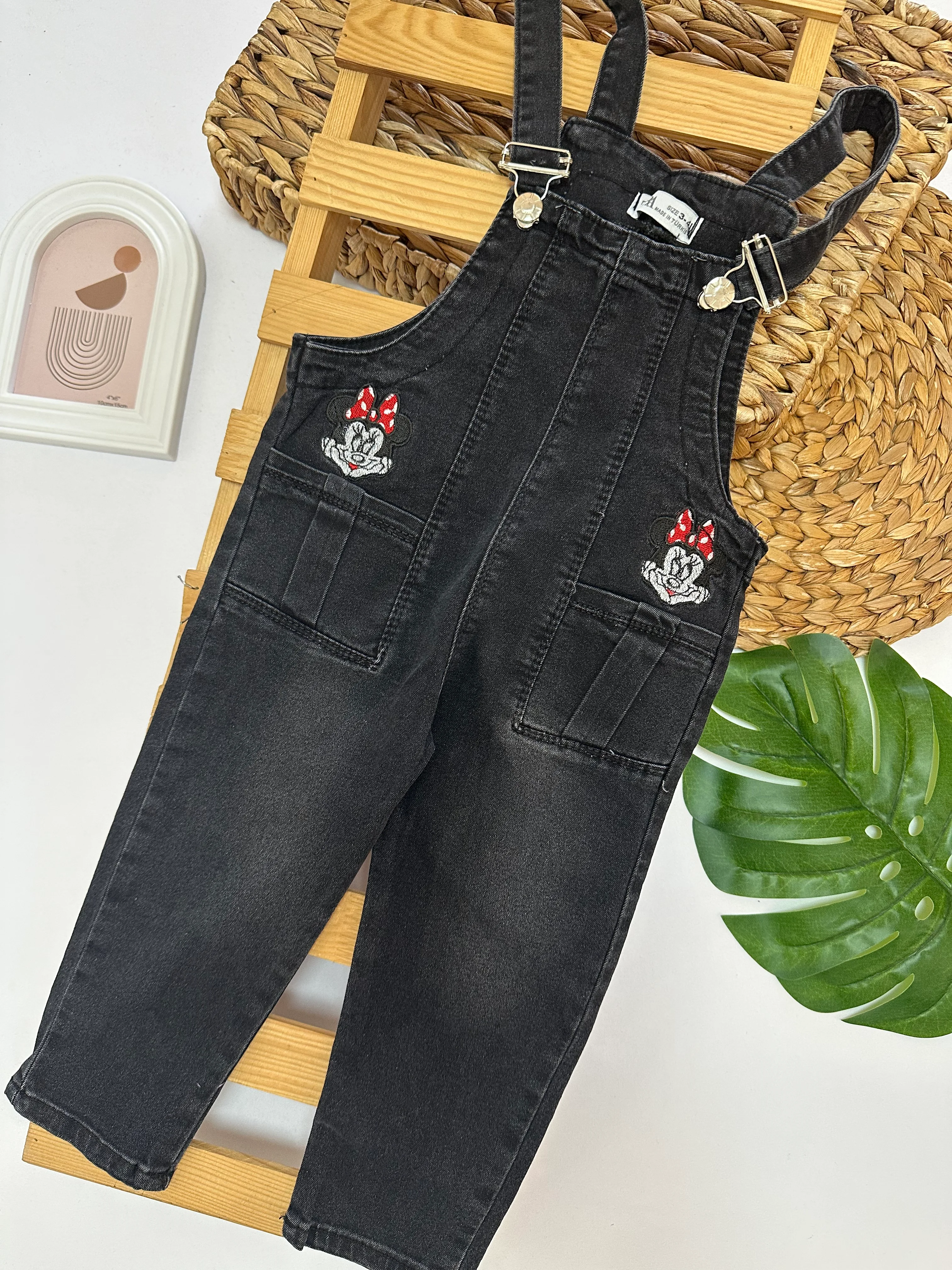 Kız Çocuk Kırmızı Minnie Baskılı Bahçıvan Salopet