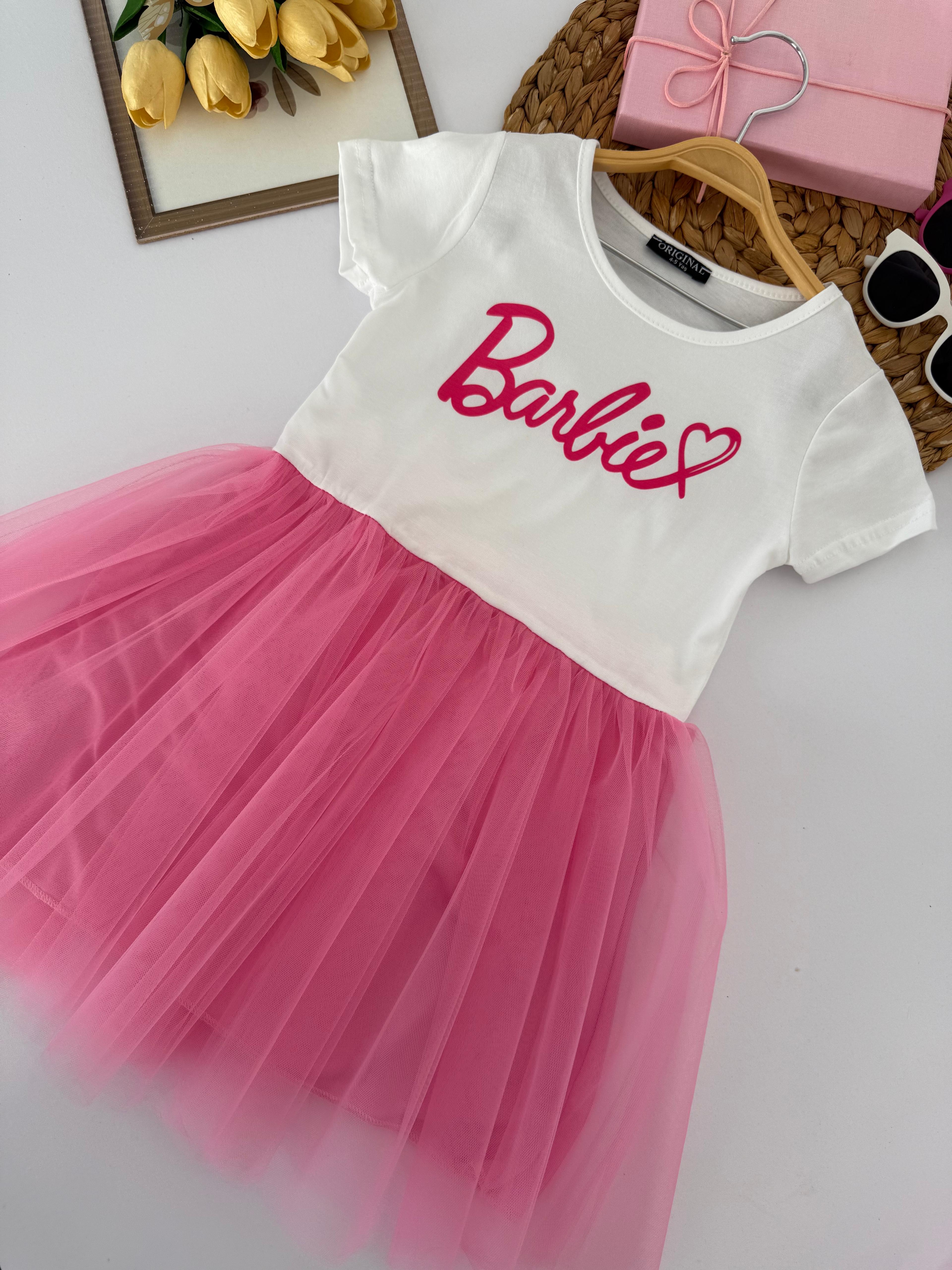 Kız Çocuk Pembe Tüllü Barbie Elbise