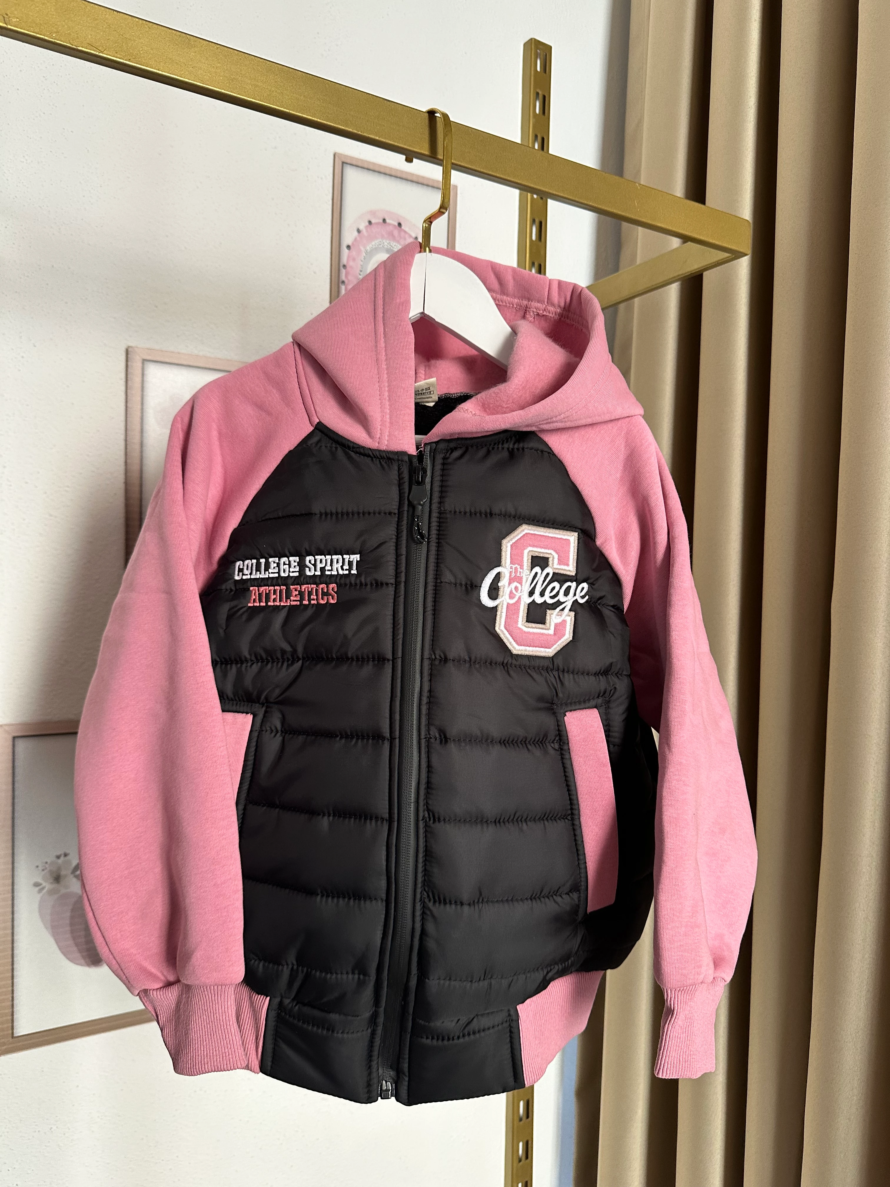 Kız Çocuk Siyah Pembe Şişme Mont Ceket