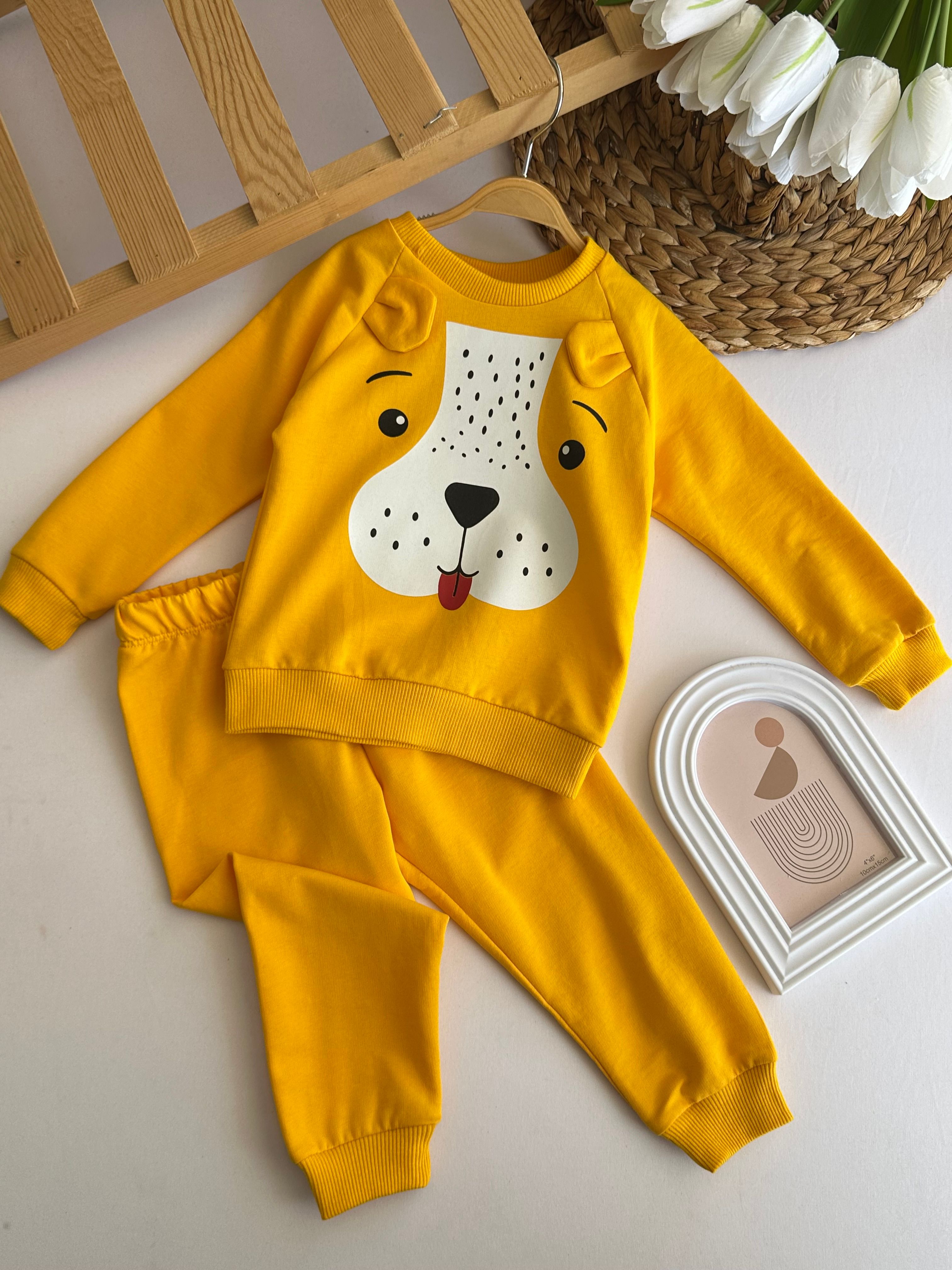 Unisex Sarı Köpekcik Baskılı Takım
