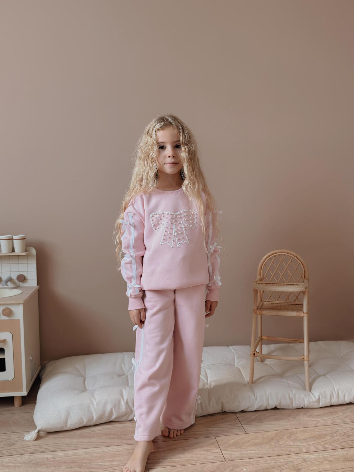 Kız Çocuk Pembe İnci Fiyonklu 2’li Takım