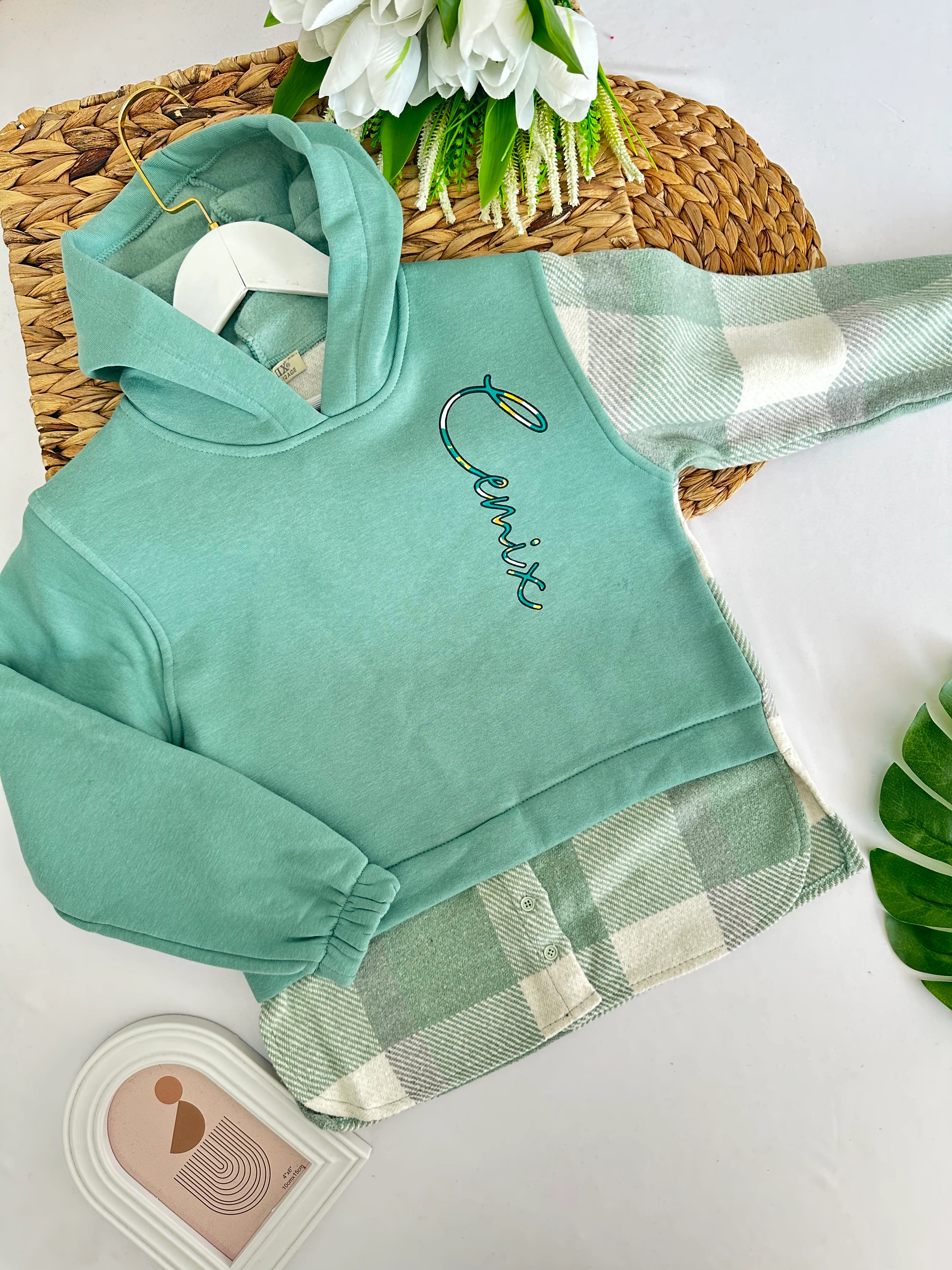 Kız Çocuk Su Yeşili  Gömlek Detaylı Sweat