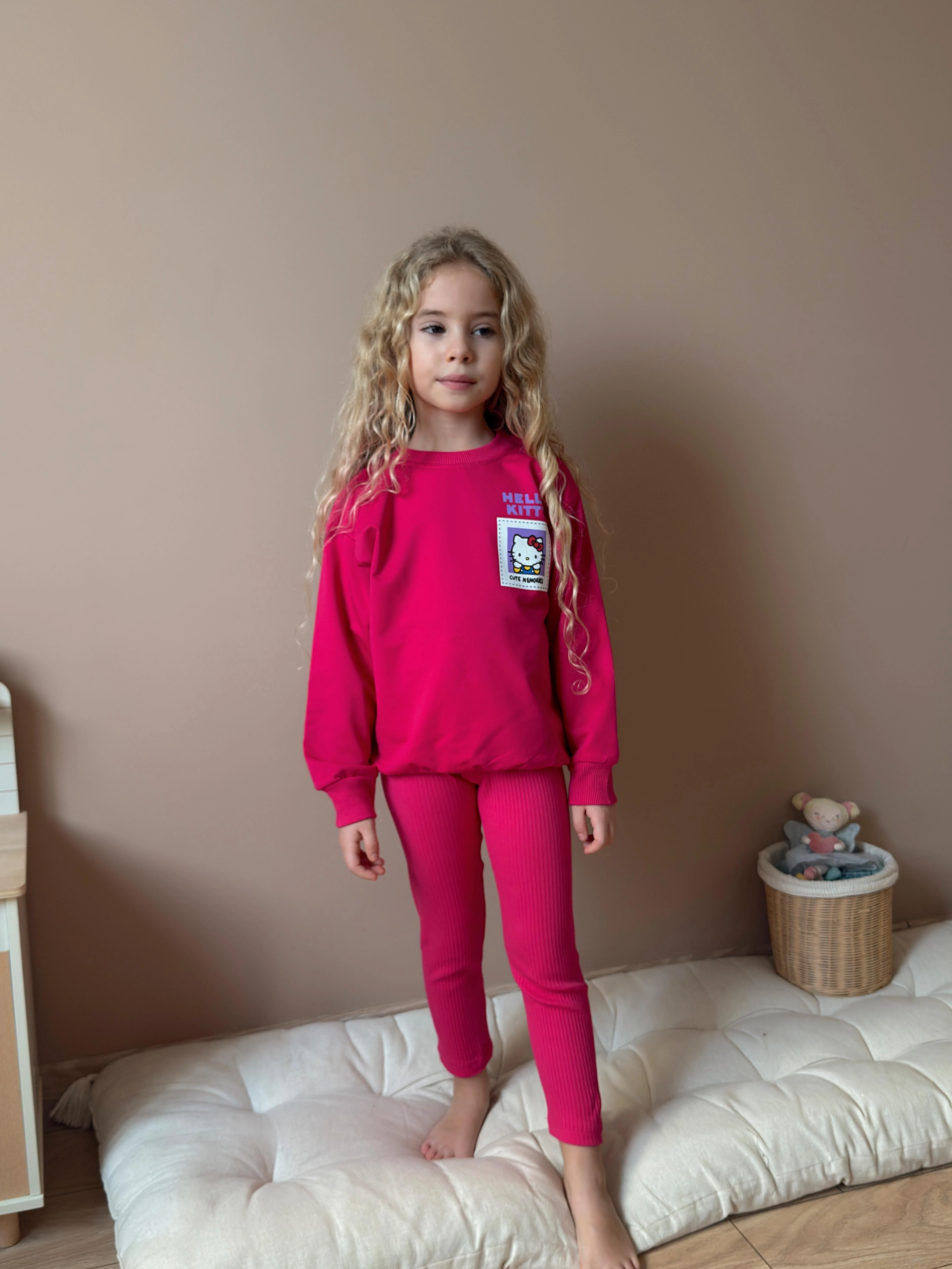 Kız Çocuk Fuşya Hello Kitty Taytlı Takım