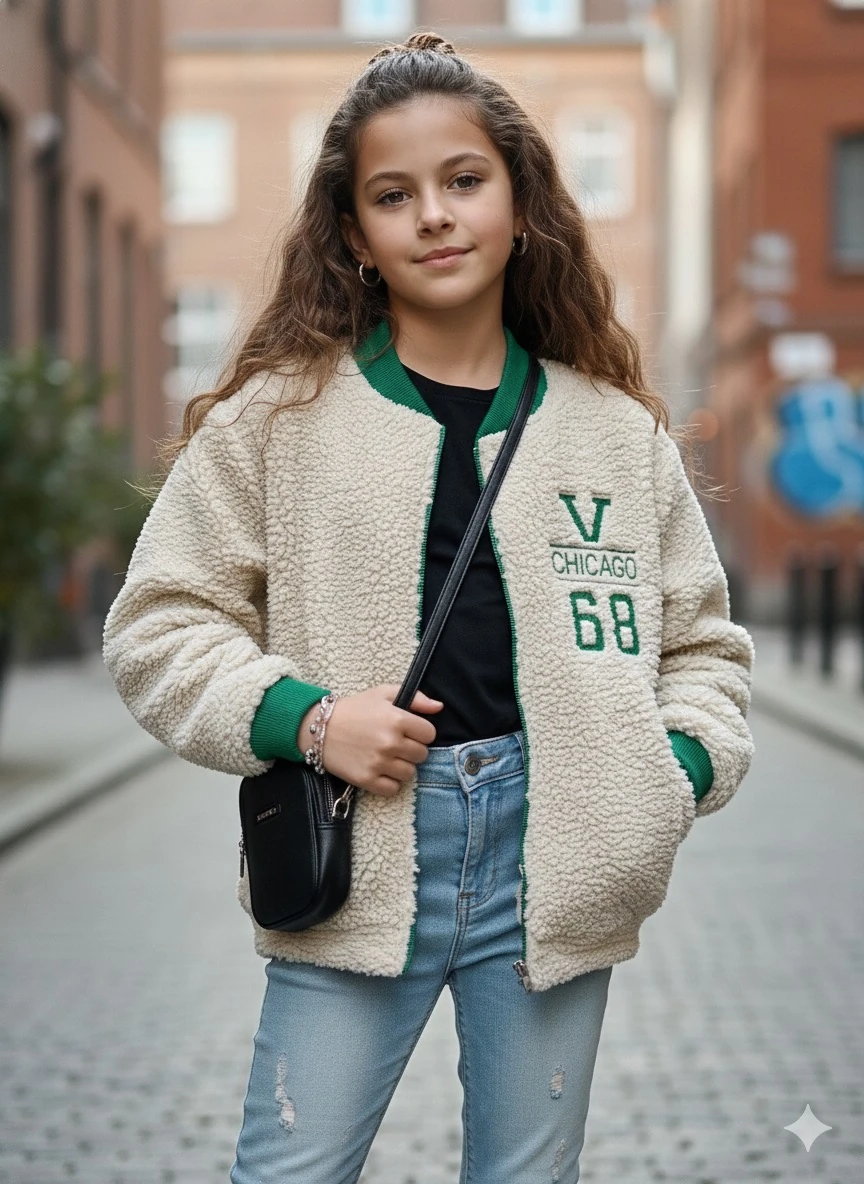 Kız Çocuk Yeşil Chicago Peluş Hırka