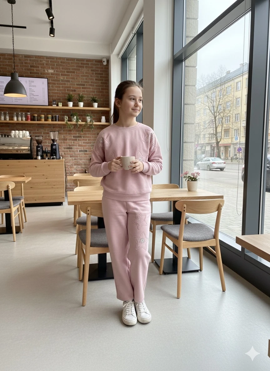 Kız Çocuk Pembe Oysho Kumaş Yıldızlı Takım