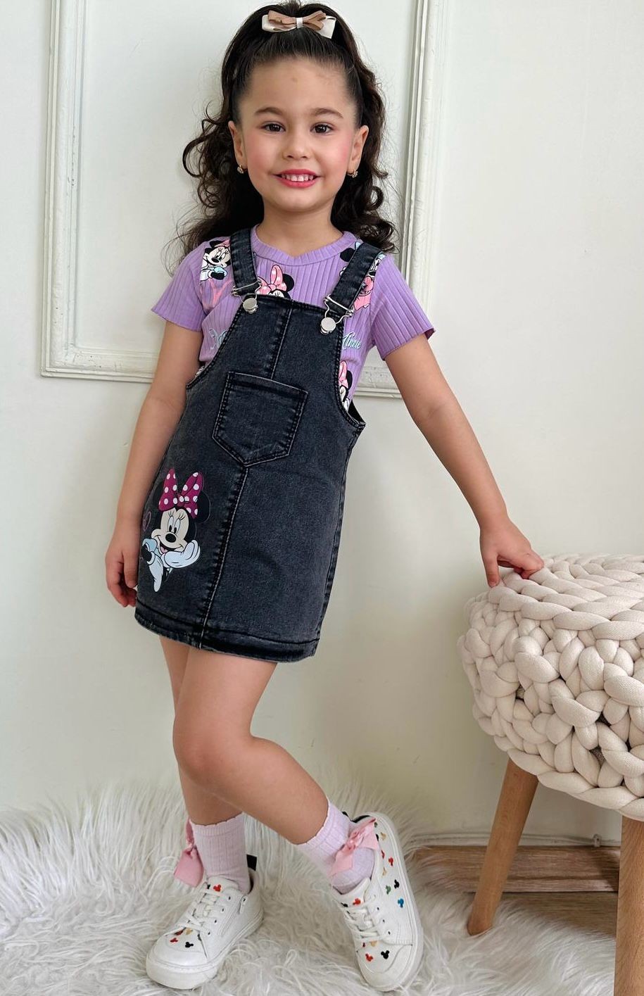 Kız Çocuk Lila Minnie Mouse Kot Salopet
