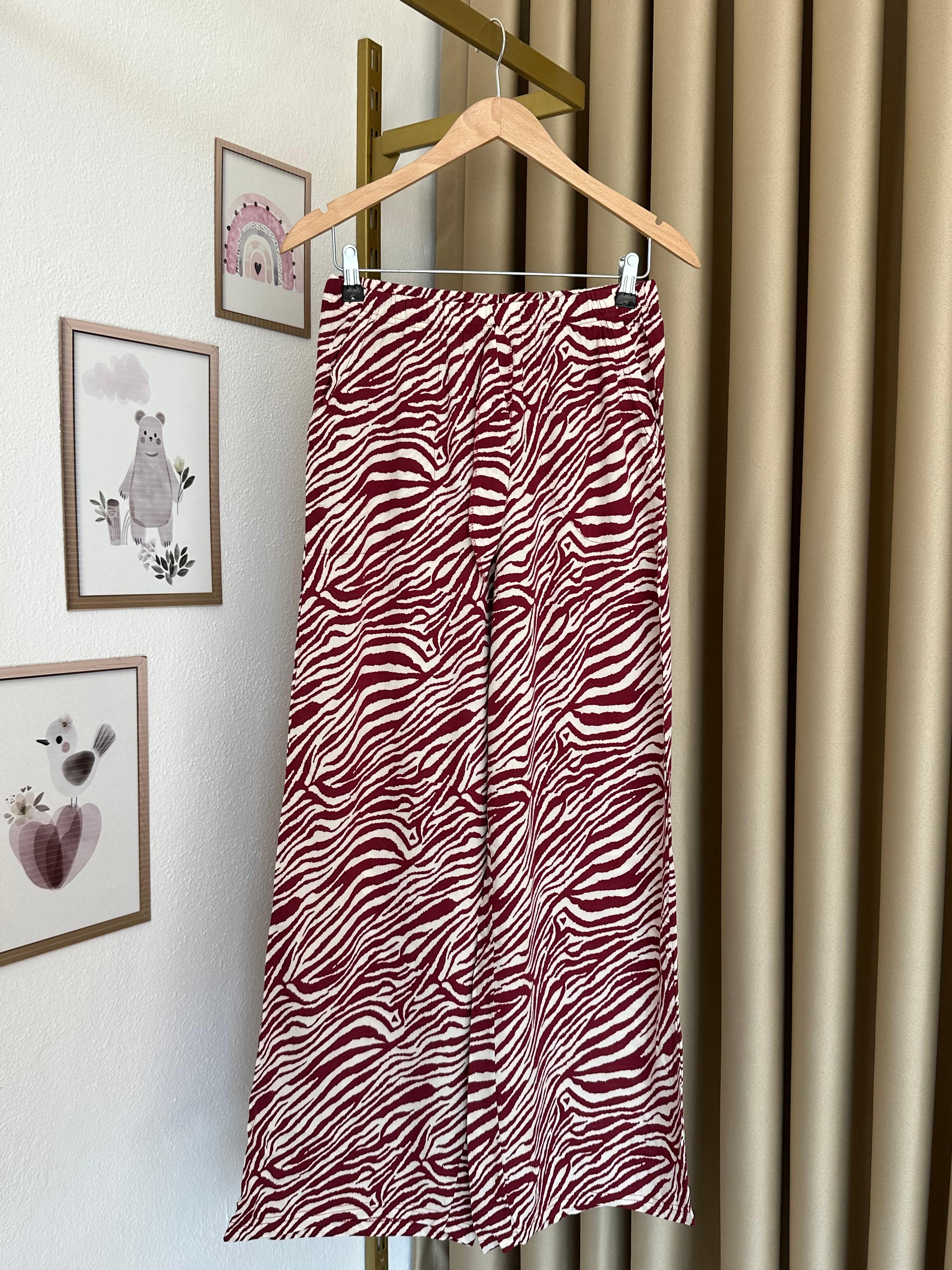 Bordo Zebra Desenli Cepli  Kadın Tek Alt Pantolon