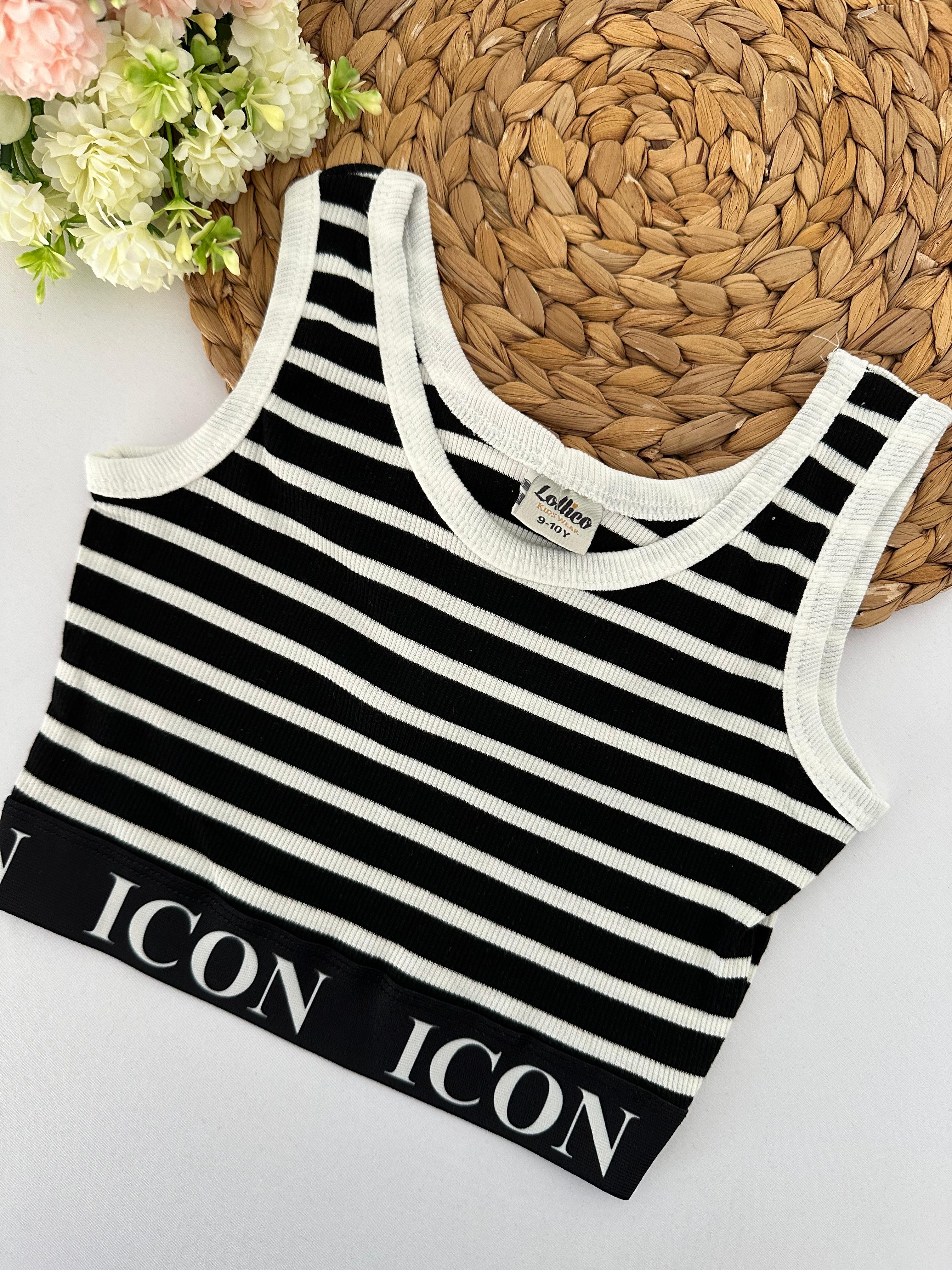 Kız Çocuk Siyah İcon Yazılı Crop