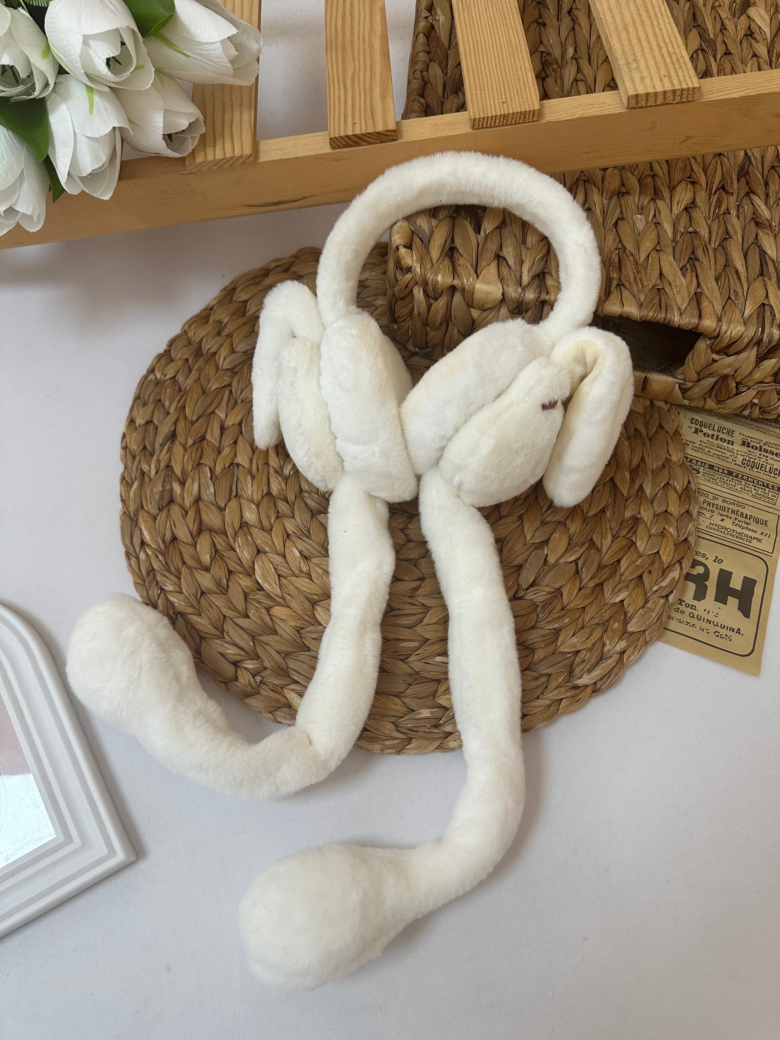 Kız Çocuk Beyaz  Hareketli Peluş Kulaklık