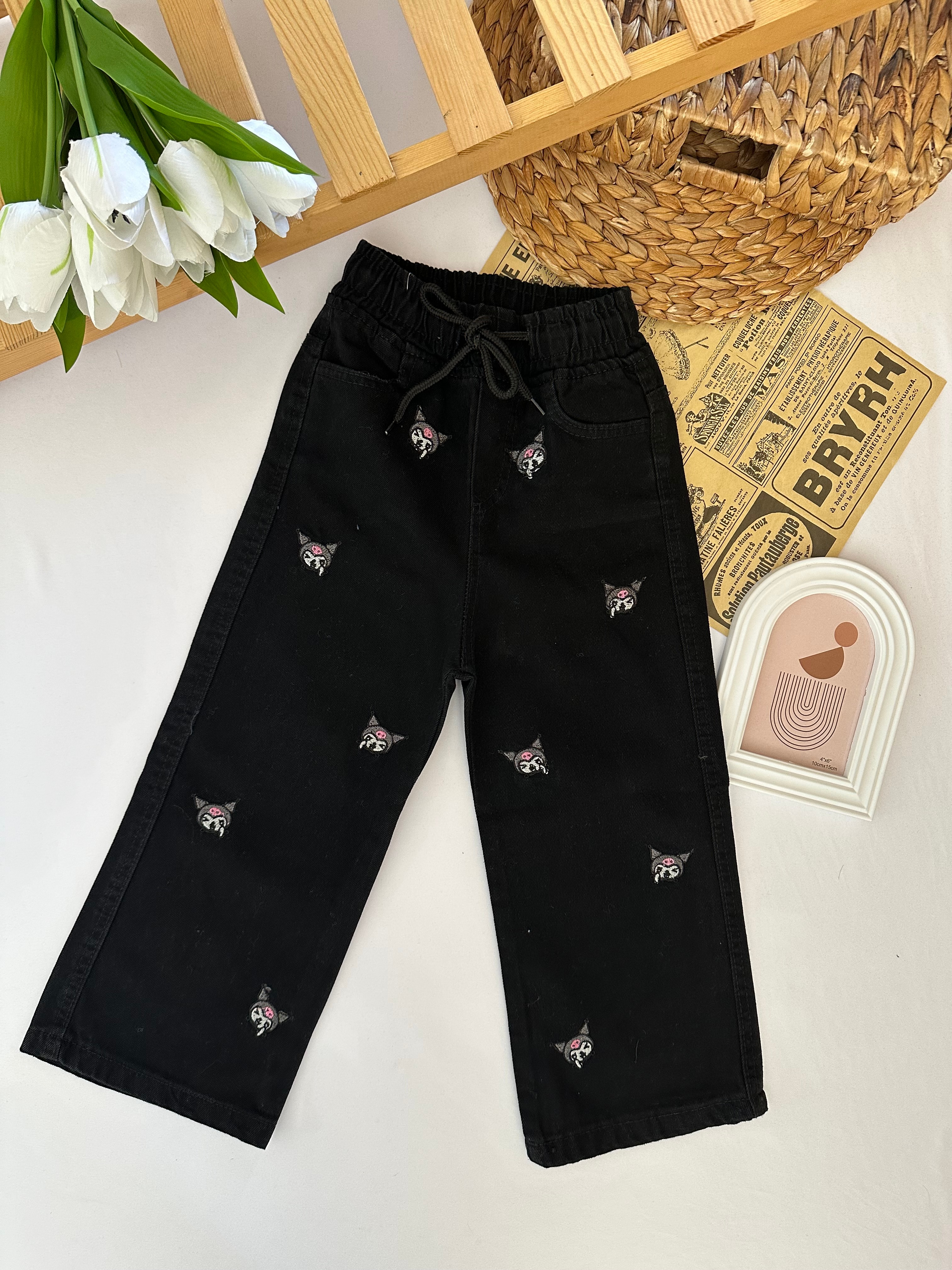 Kız Çocuk Siyah Kuromi Beli Lastikli Pantolon