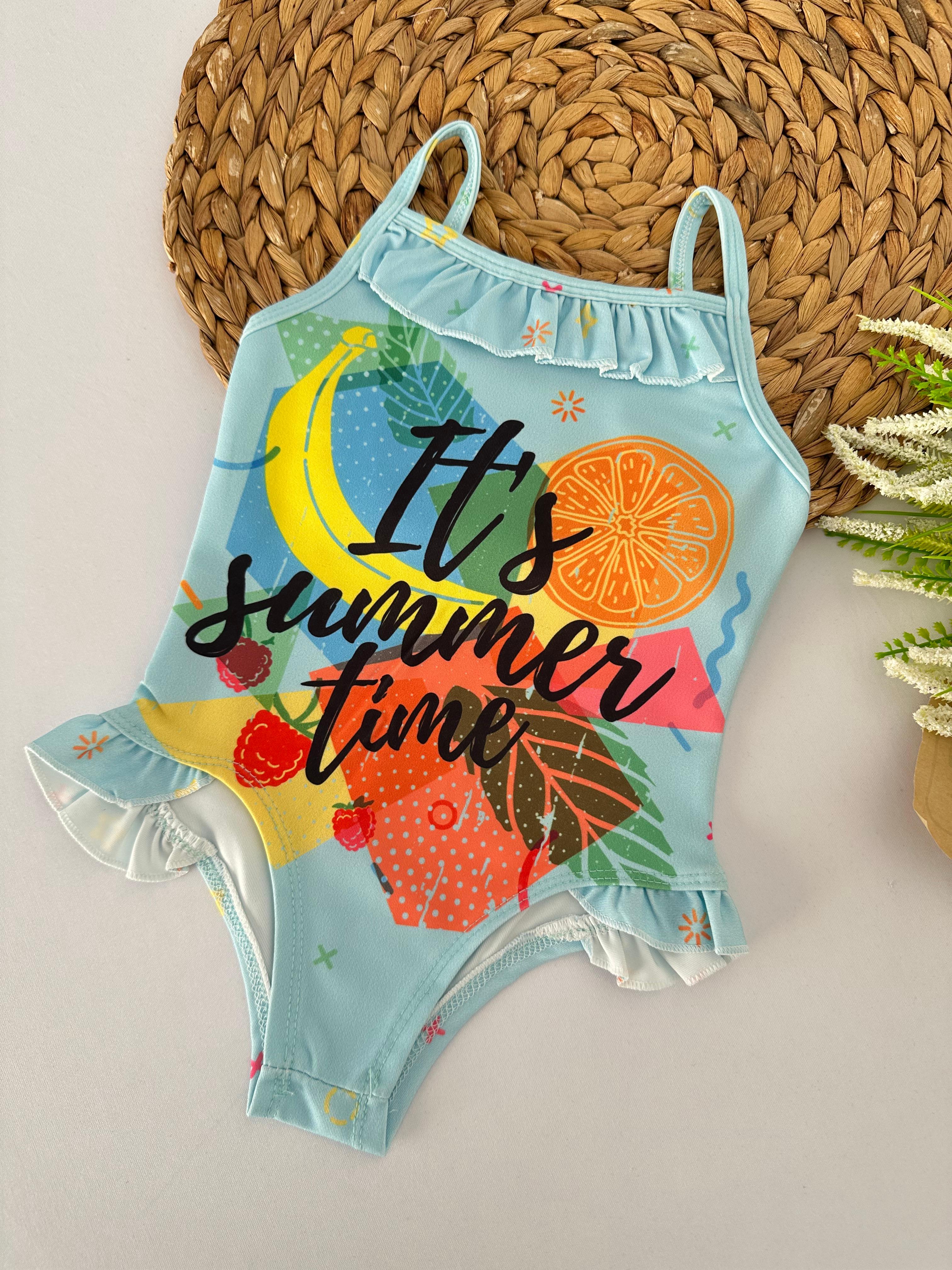 Kız Çocuk Mavi Summer Time Yazılı Mayo