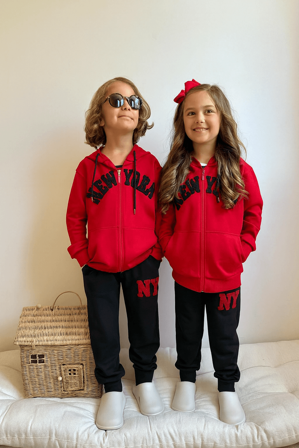 Unisex Kırmızı New York Fermuarlı Alt-Üst Takım