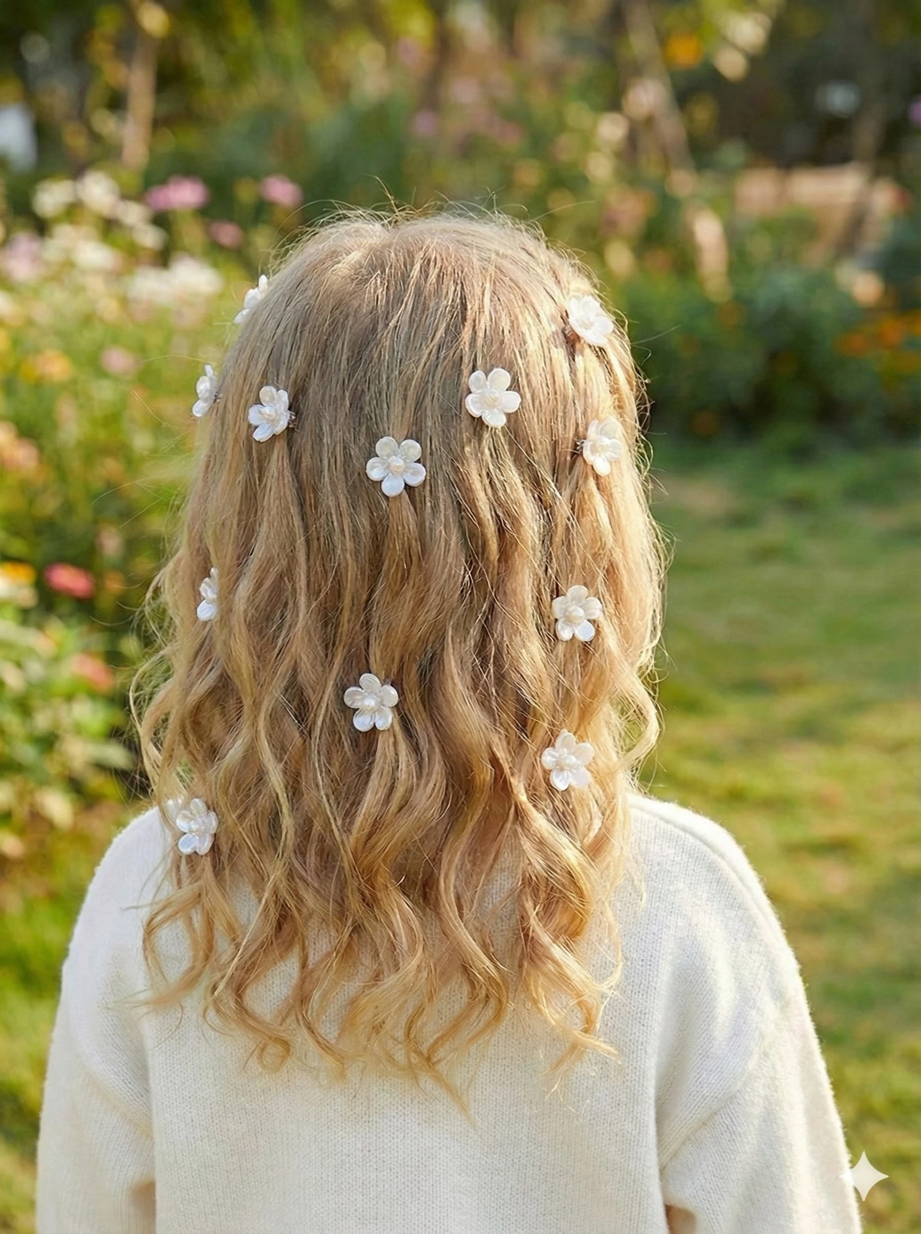 İnci Beyazı Çiçek  10'lu Charm Saç Yüzüğü