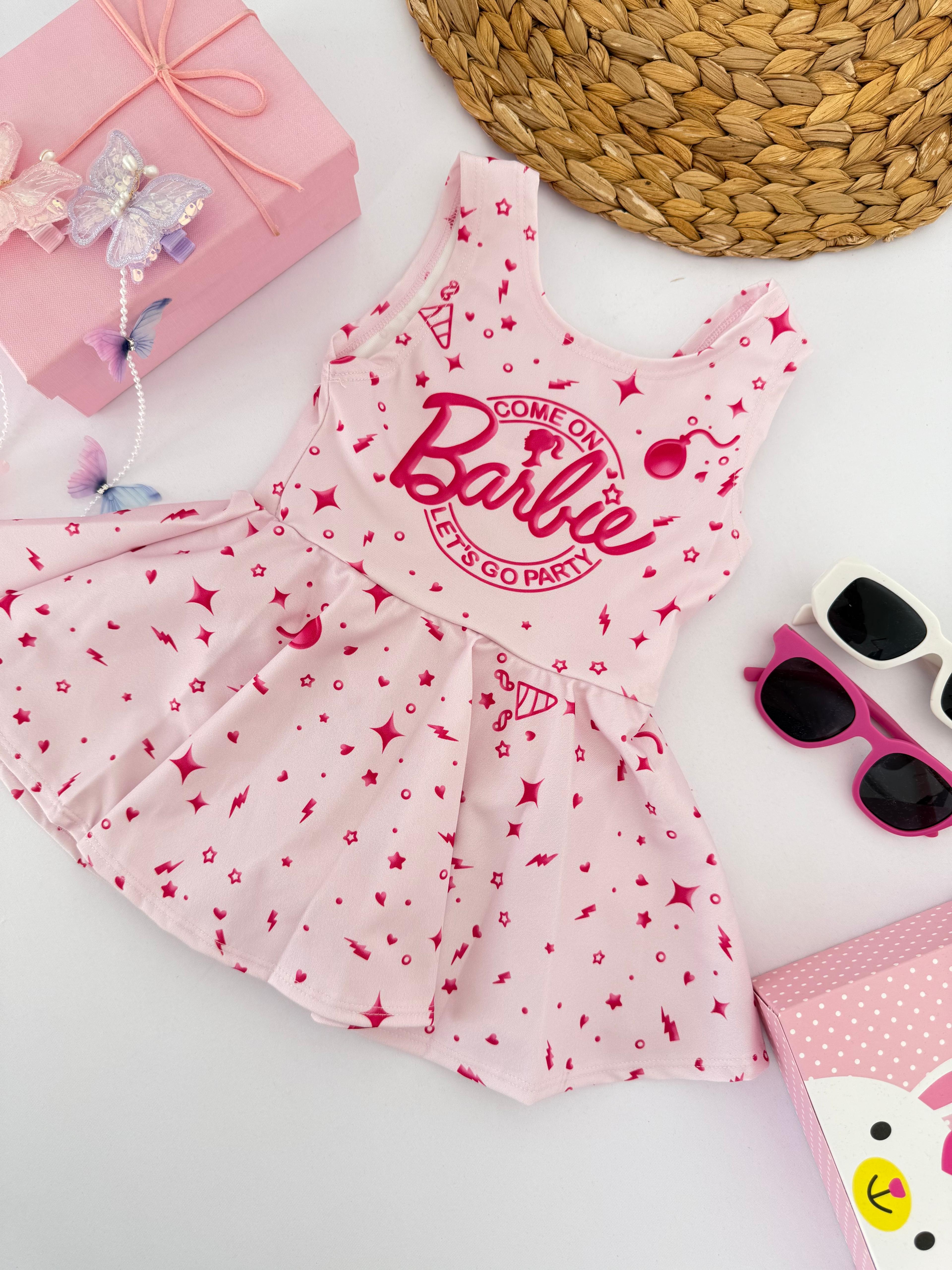 Kız Çocuk Toz Pembe Barbie Mayo