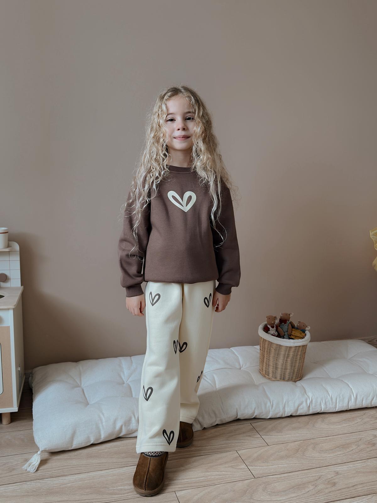 Kız Çocuk Kahverengi Kalp Desenli Alt-Üst Takım