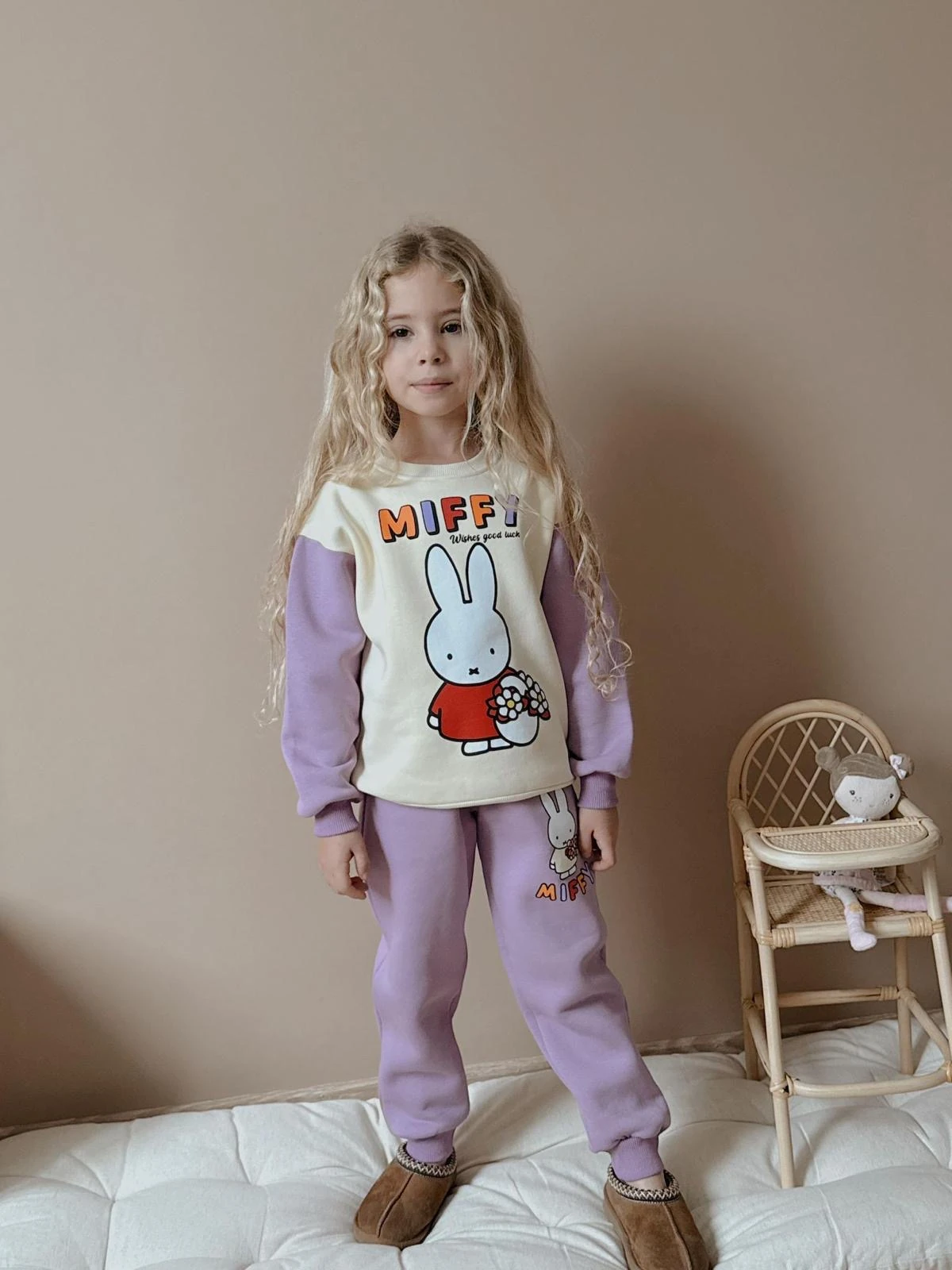 Kız Çocuk Mor Miffy Desenli Takım