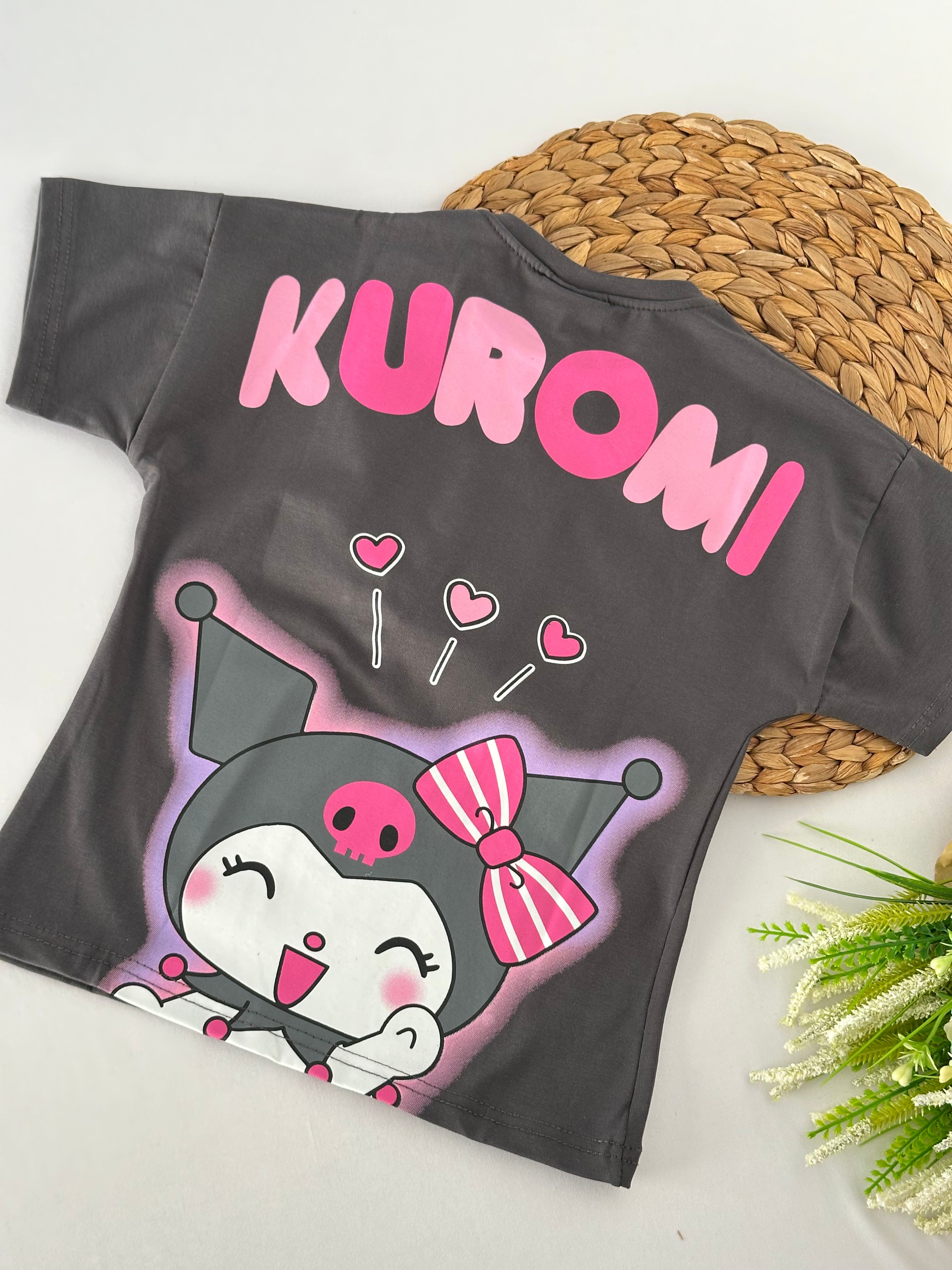 Kız Çocuk Füme Kuromi Baskılı Şortlu Takım