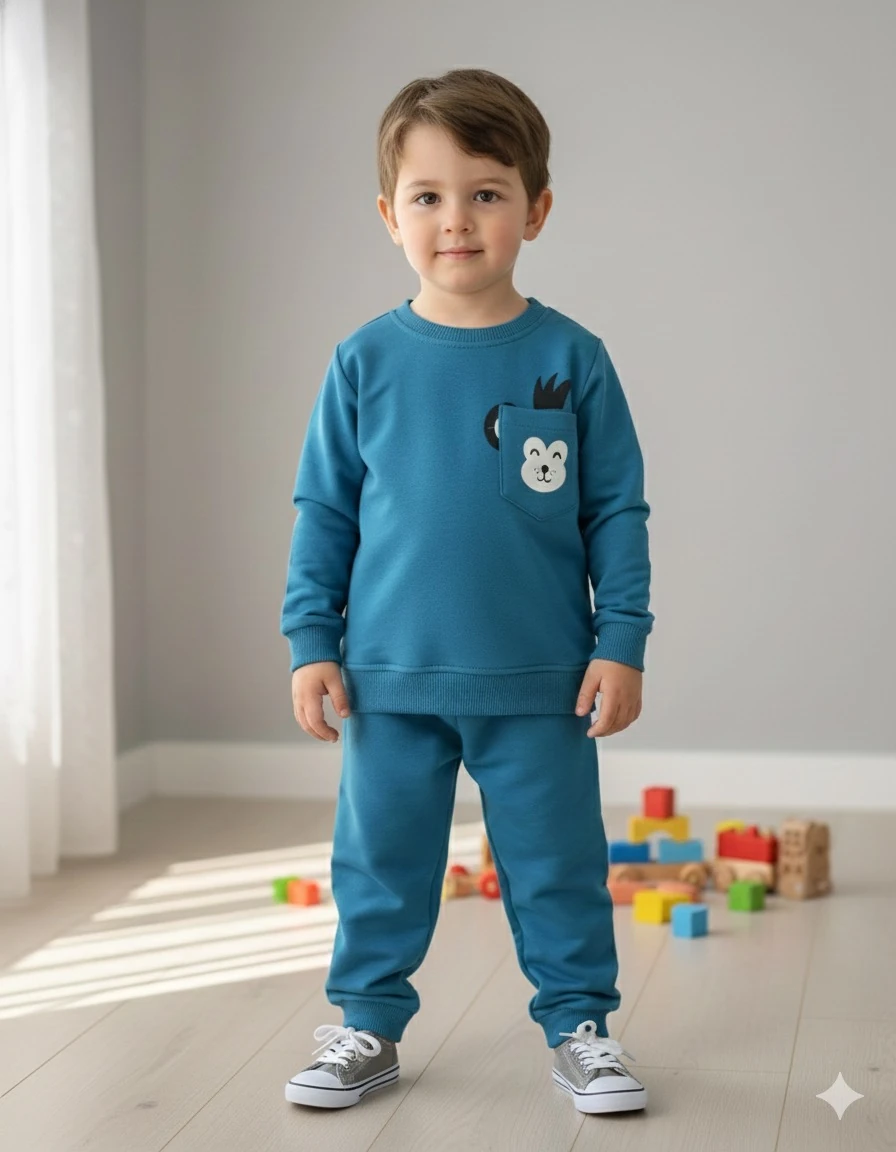 Erkek Çocuk Mavi Maymuncuk 2'li Takım