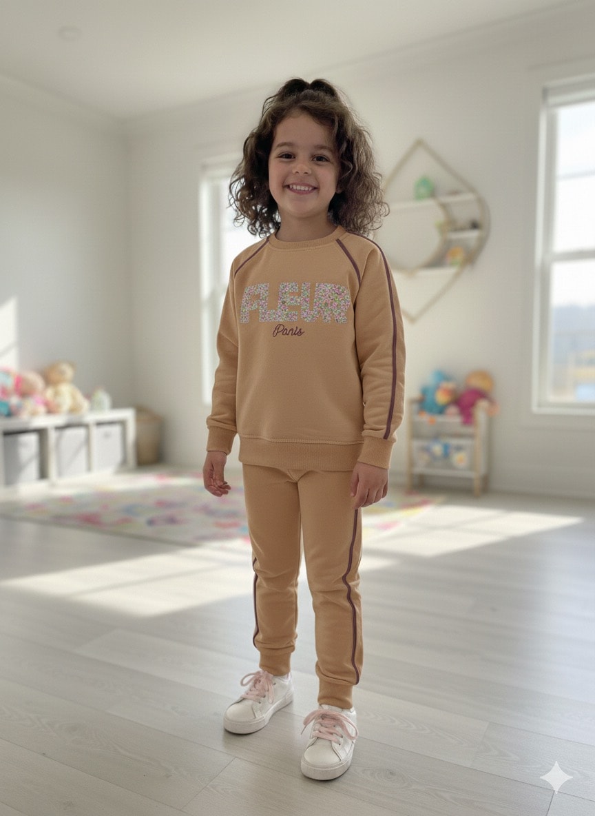 Kız Çocuk Kahve Şerit Çizgili Takım