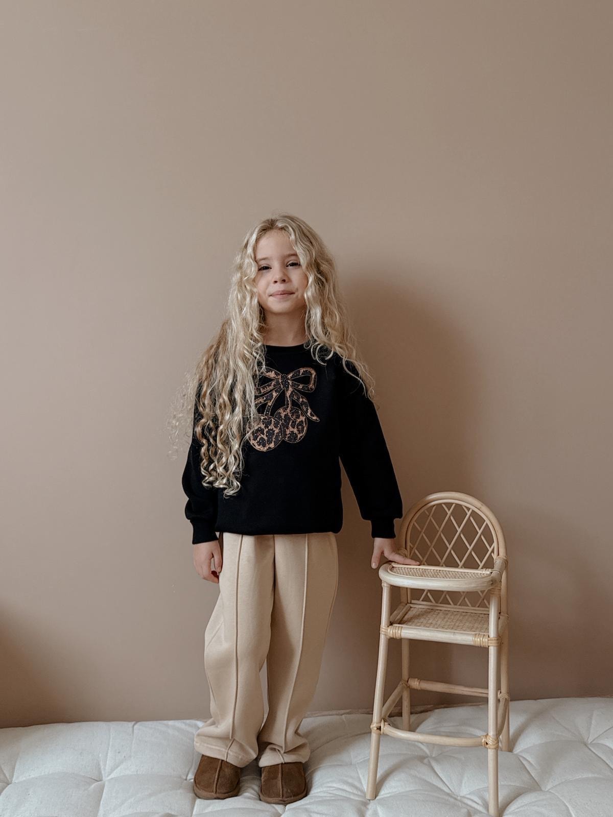 Kız Çocuk Siyah Kurdele Kiraz Desenli 2'li Takım