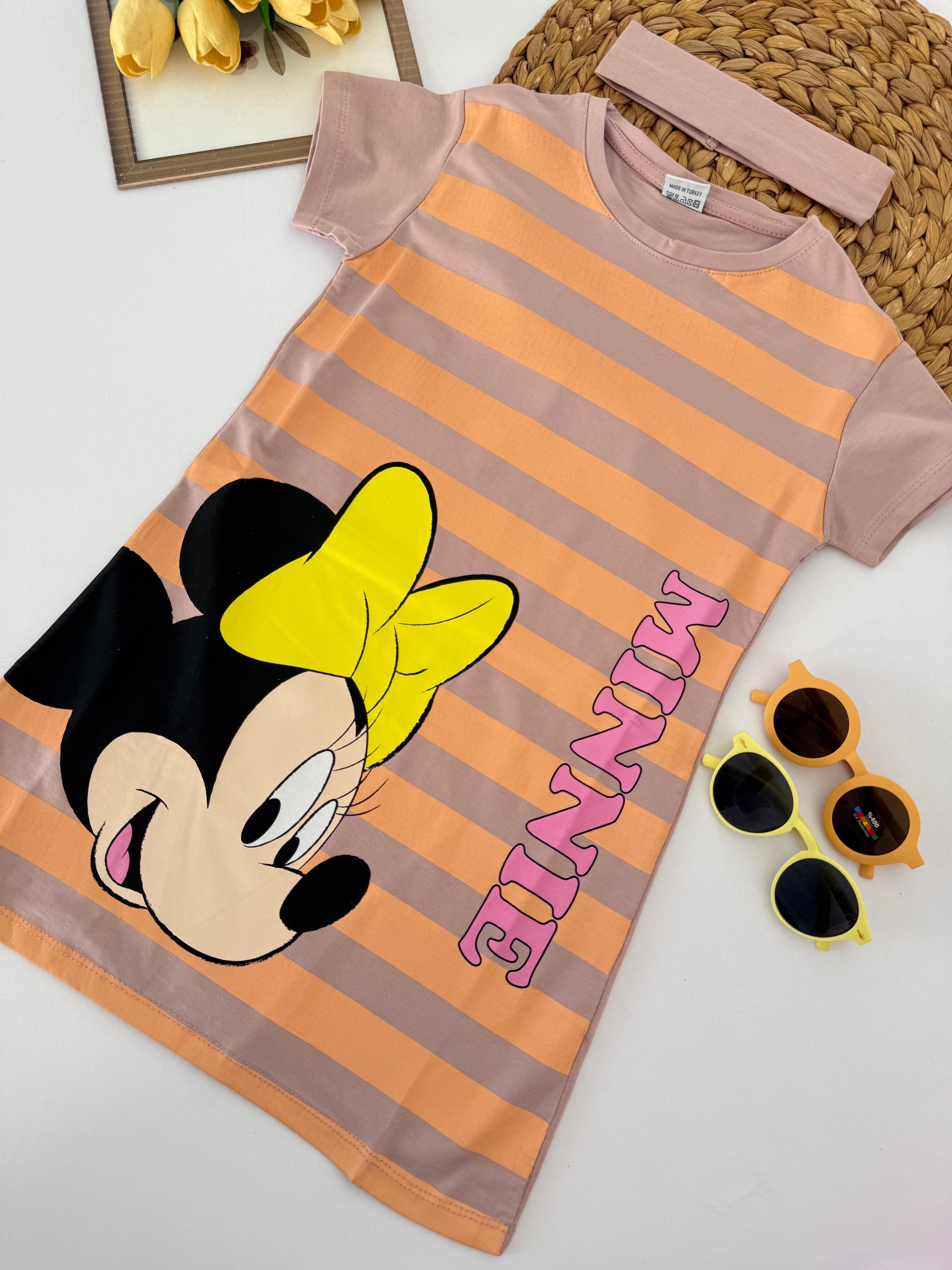 Kız Çoc Kahve Minnie Mouse Bandanalı Tunik Elbise