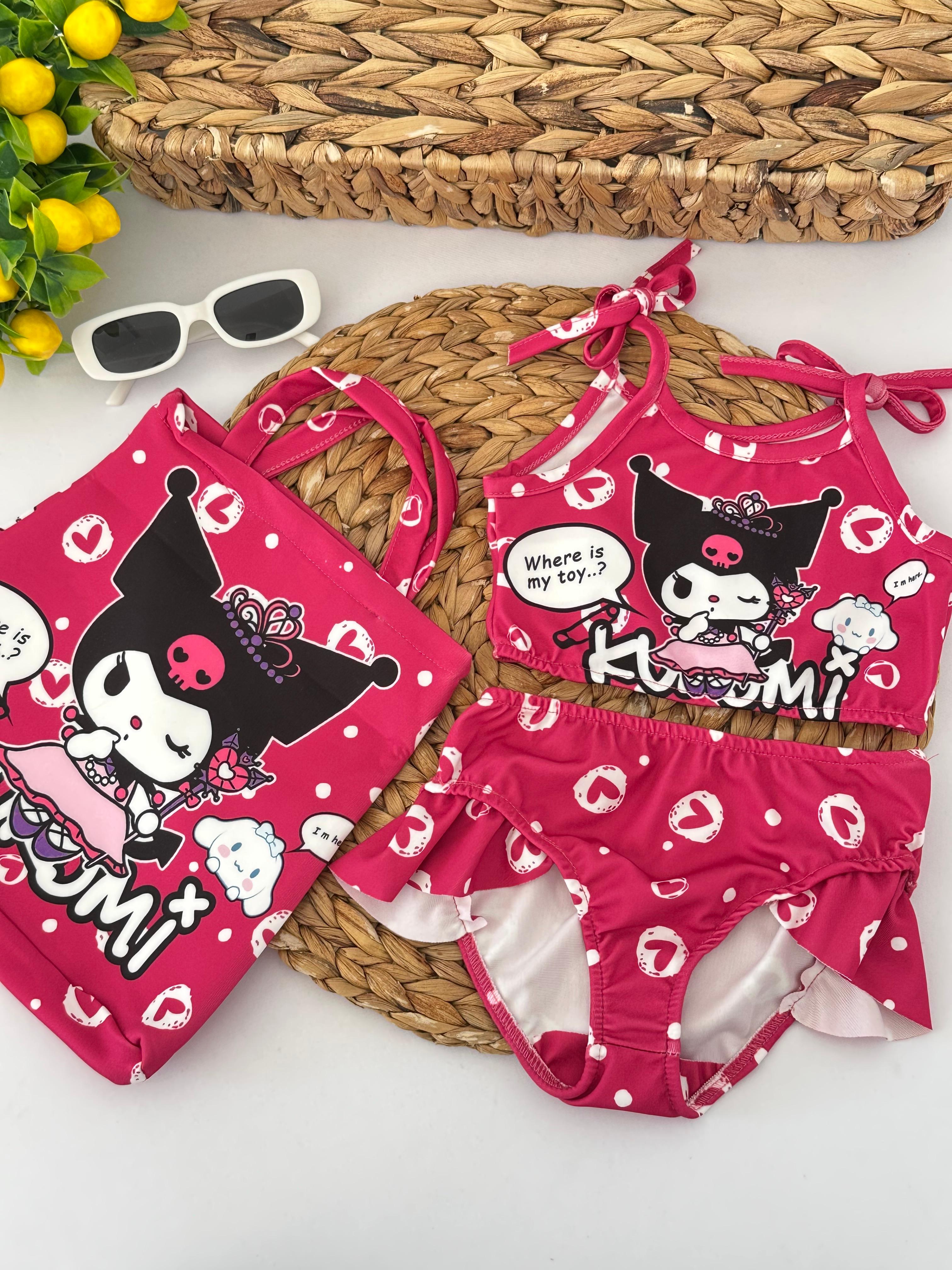 Kız Çocuk Kuromi Çantalı Bikini Takımı
