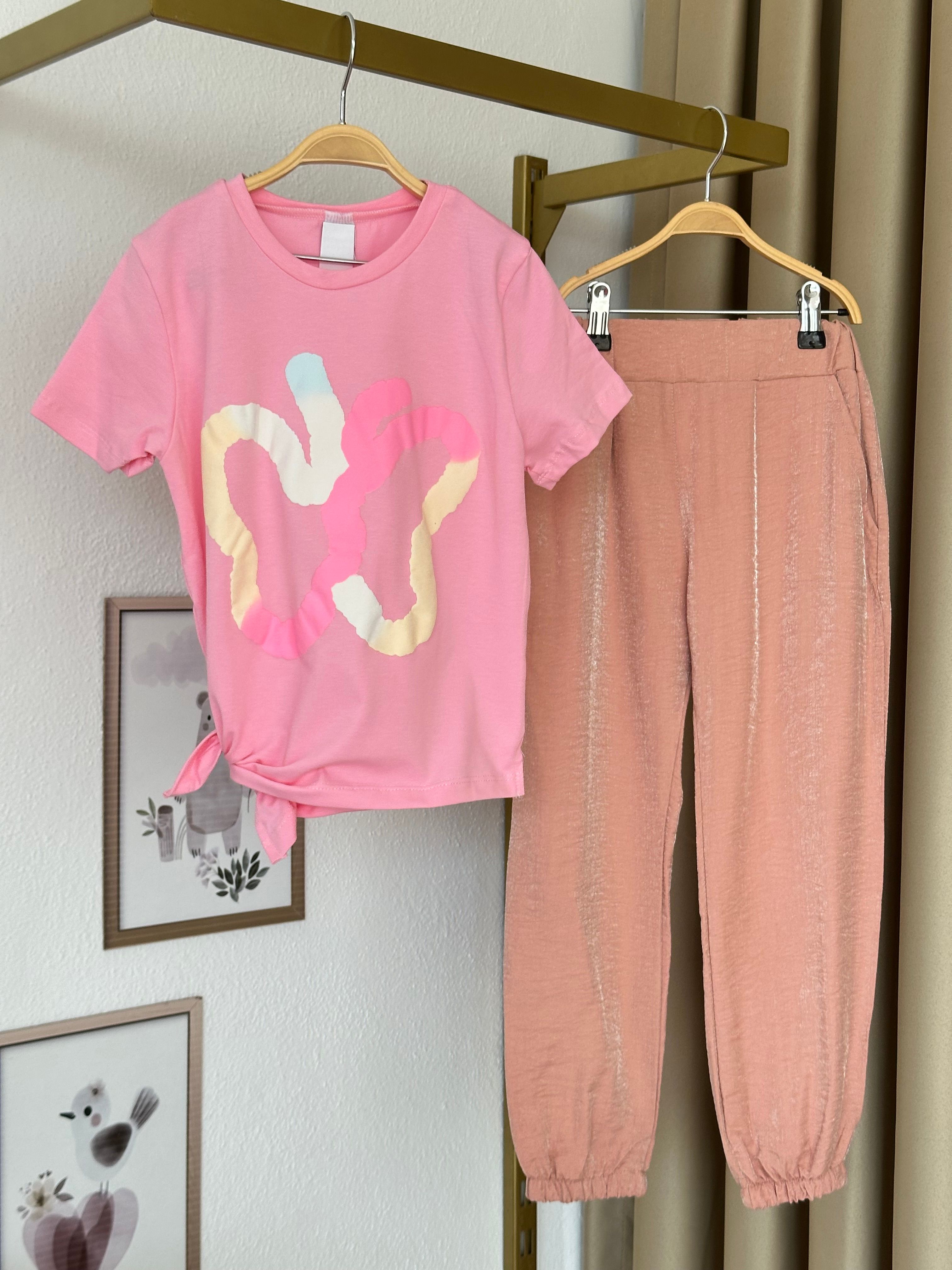 Kız Çocuk Somon Pembe Kelebekli Takım