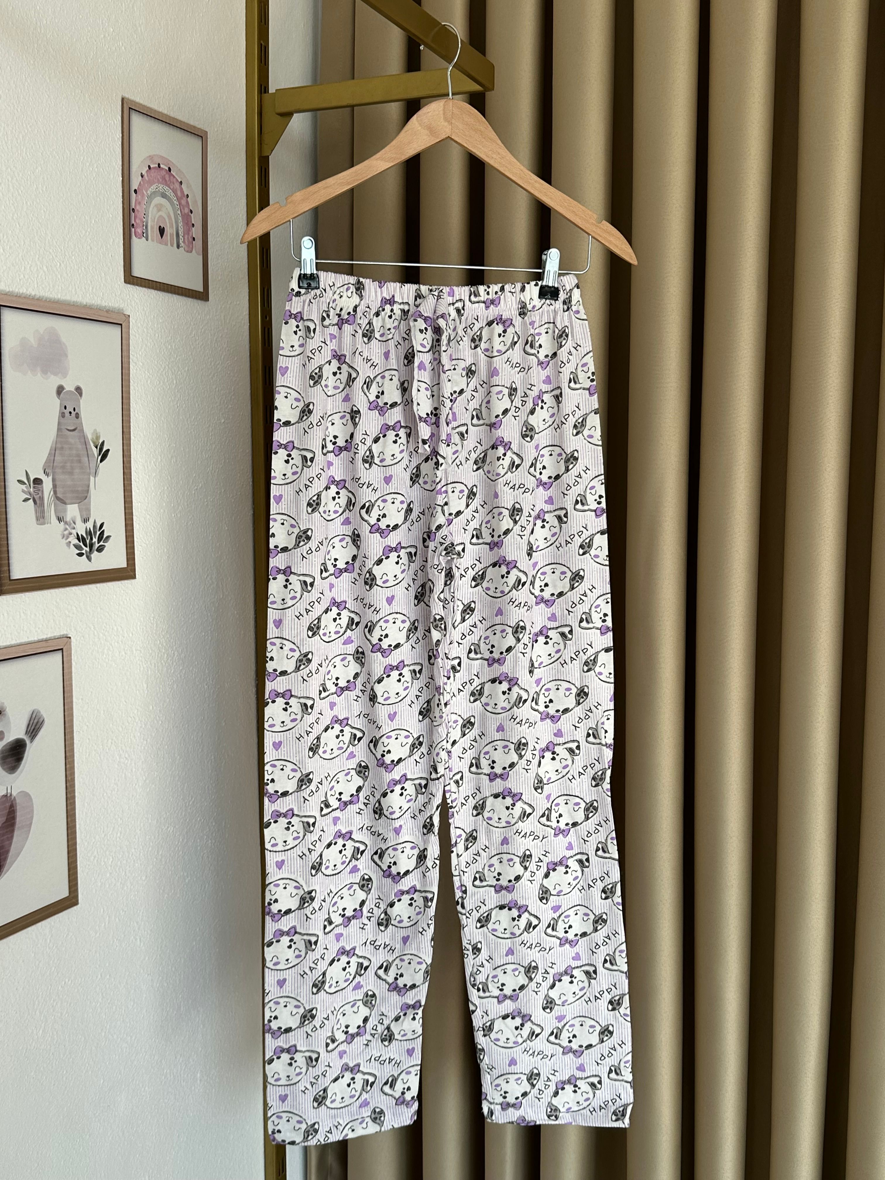 Mor Kalpli Köpekcik Desenli Kadın Pijama Altı
