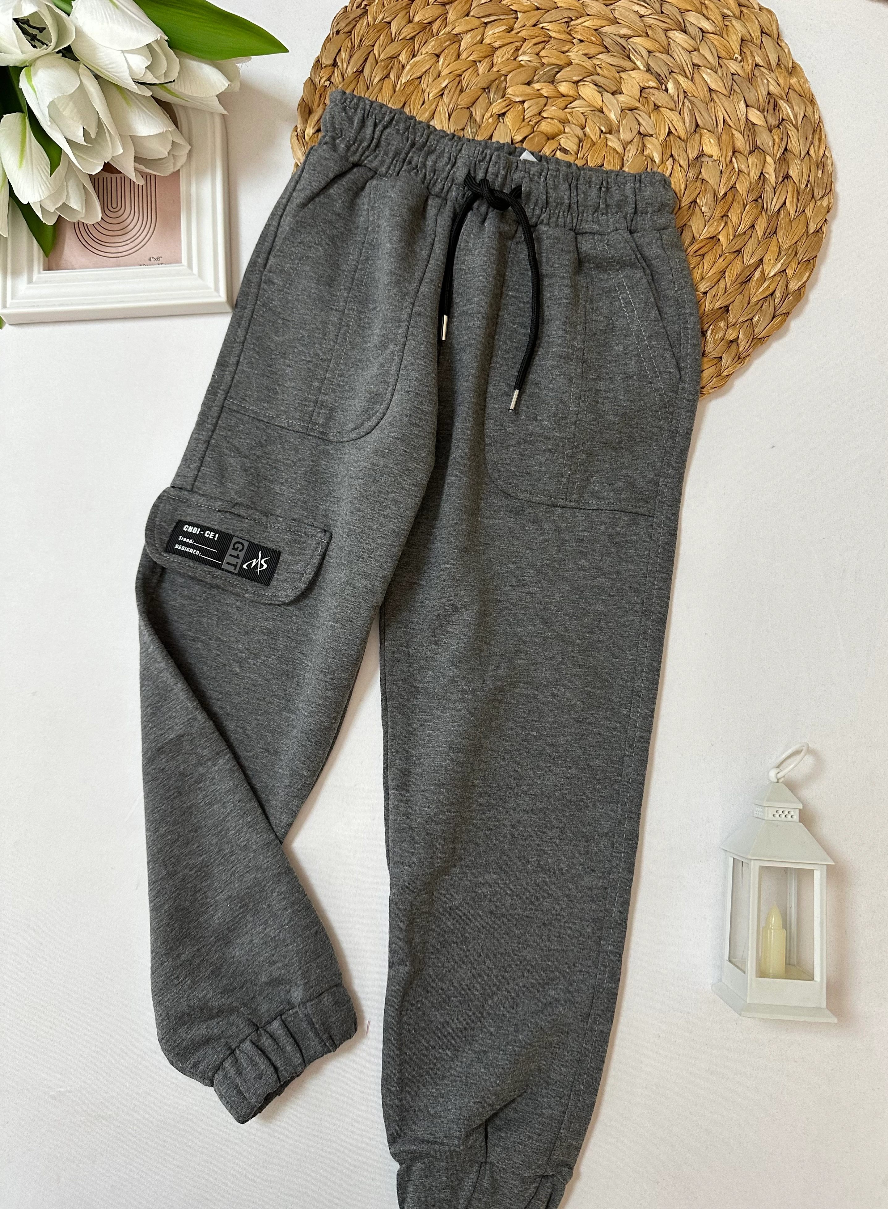 Antrasit Kargo Cep Baskılı Eşofman Altı