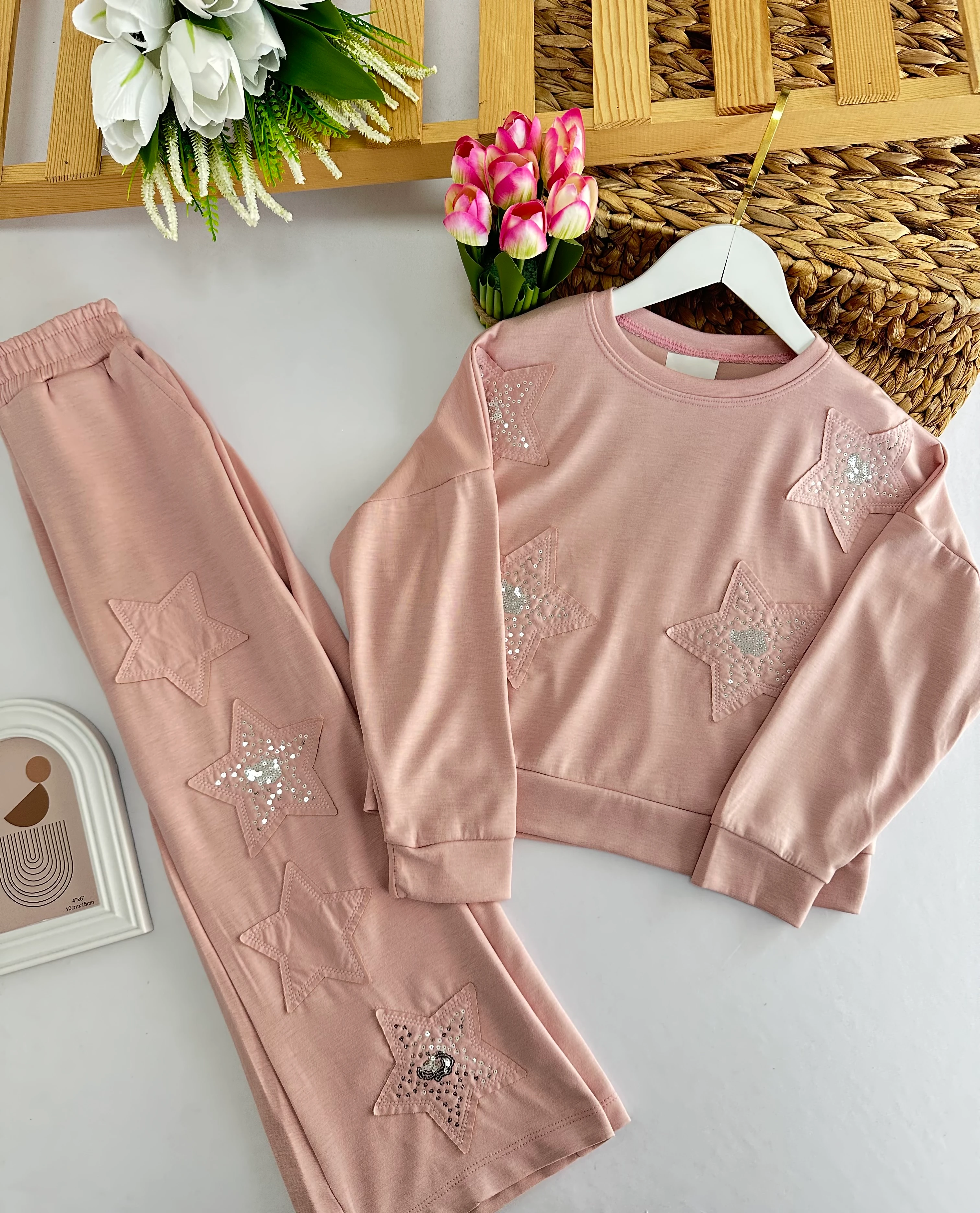 Kız Çocuk Pembe Oysho Kumaş Yıldızlı Takım
