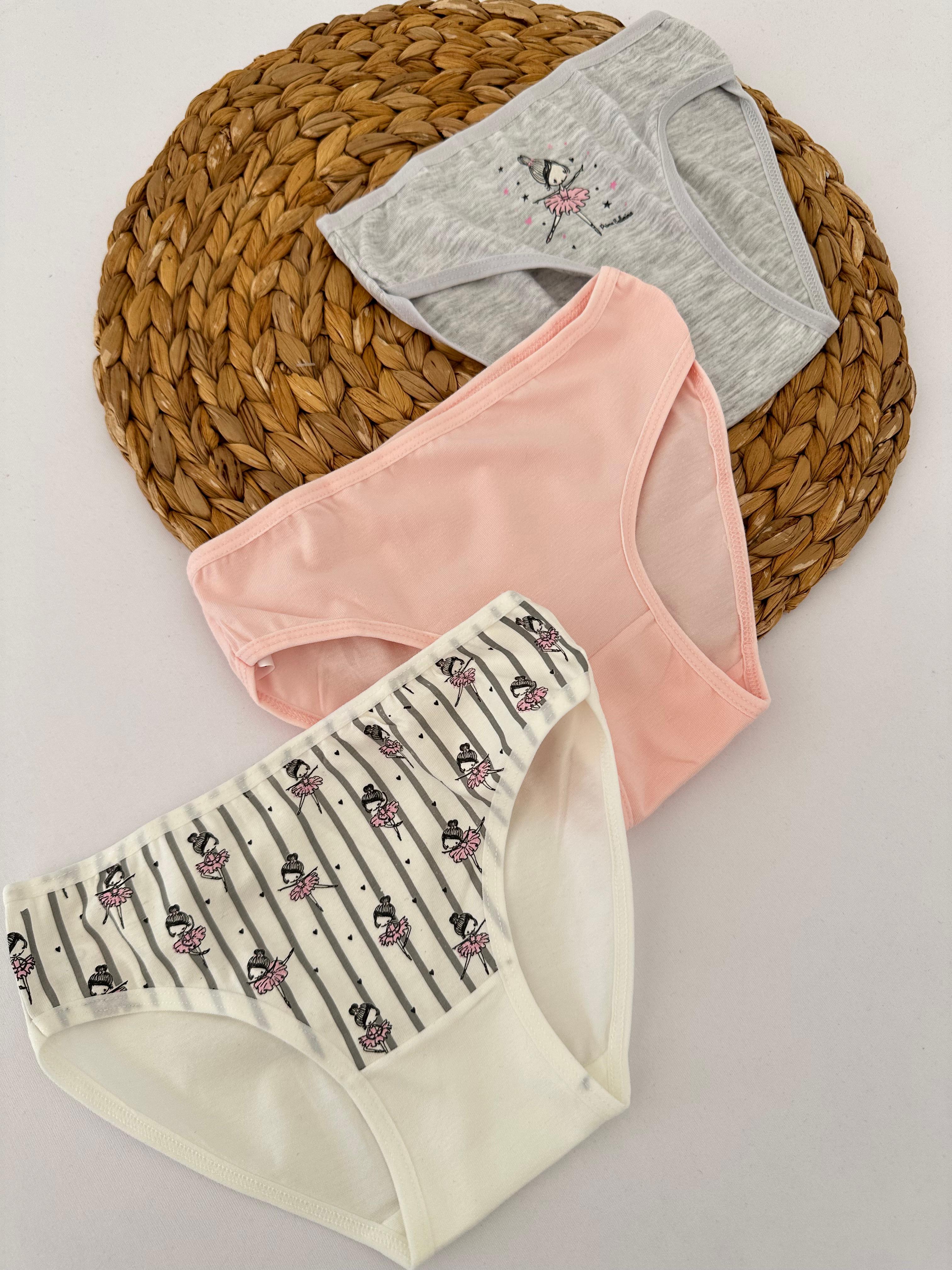 Kız Çocuk Çizgili Balerin Desenli 3’lü Slip Külot