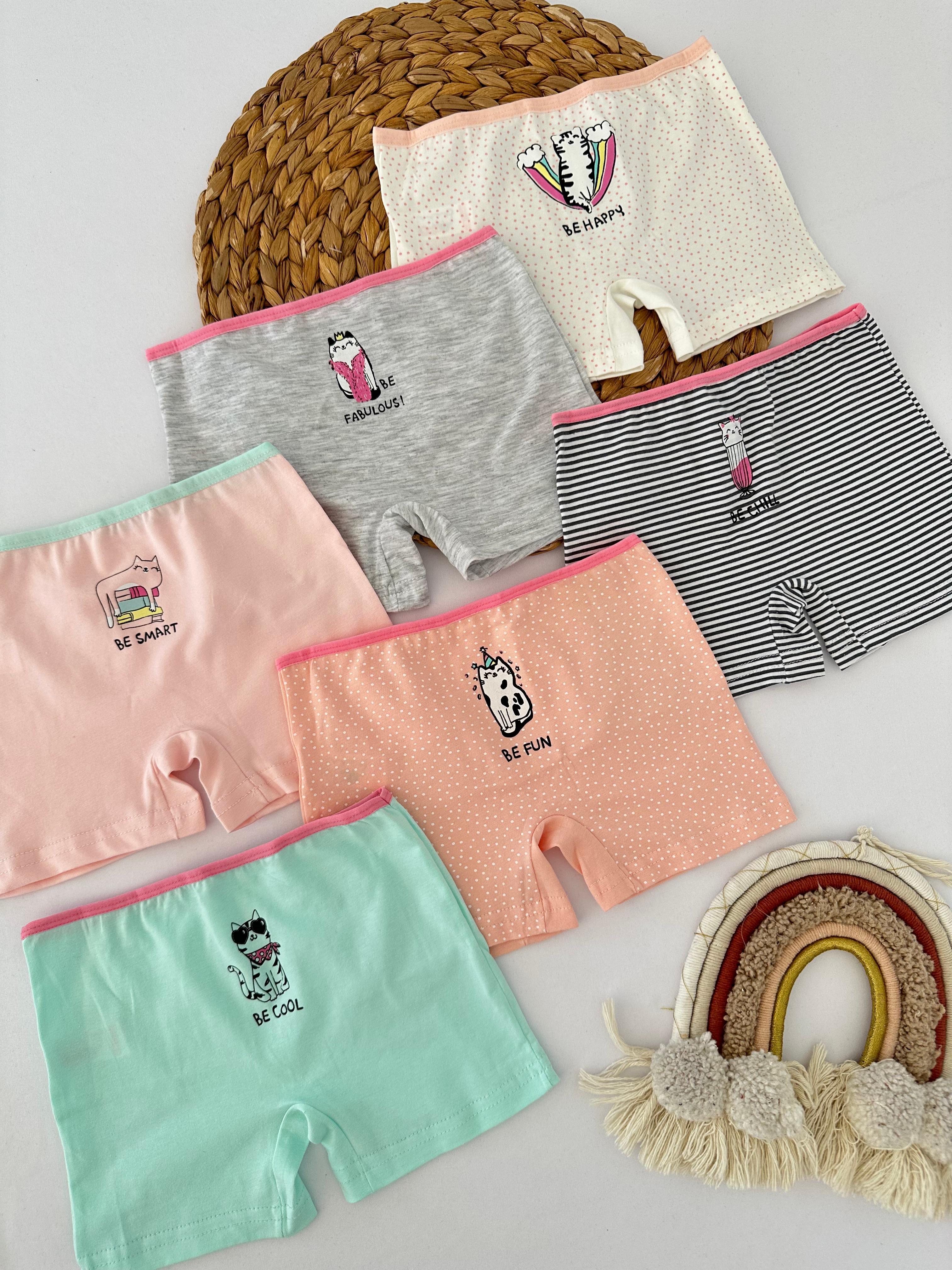 Kız Çocuk Çizgili Kedicik Desenli 6’lı Boxer Set