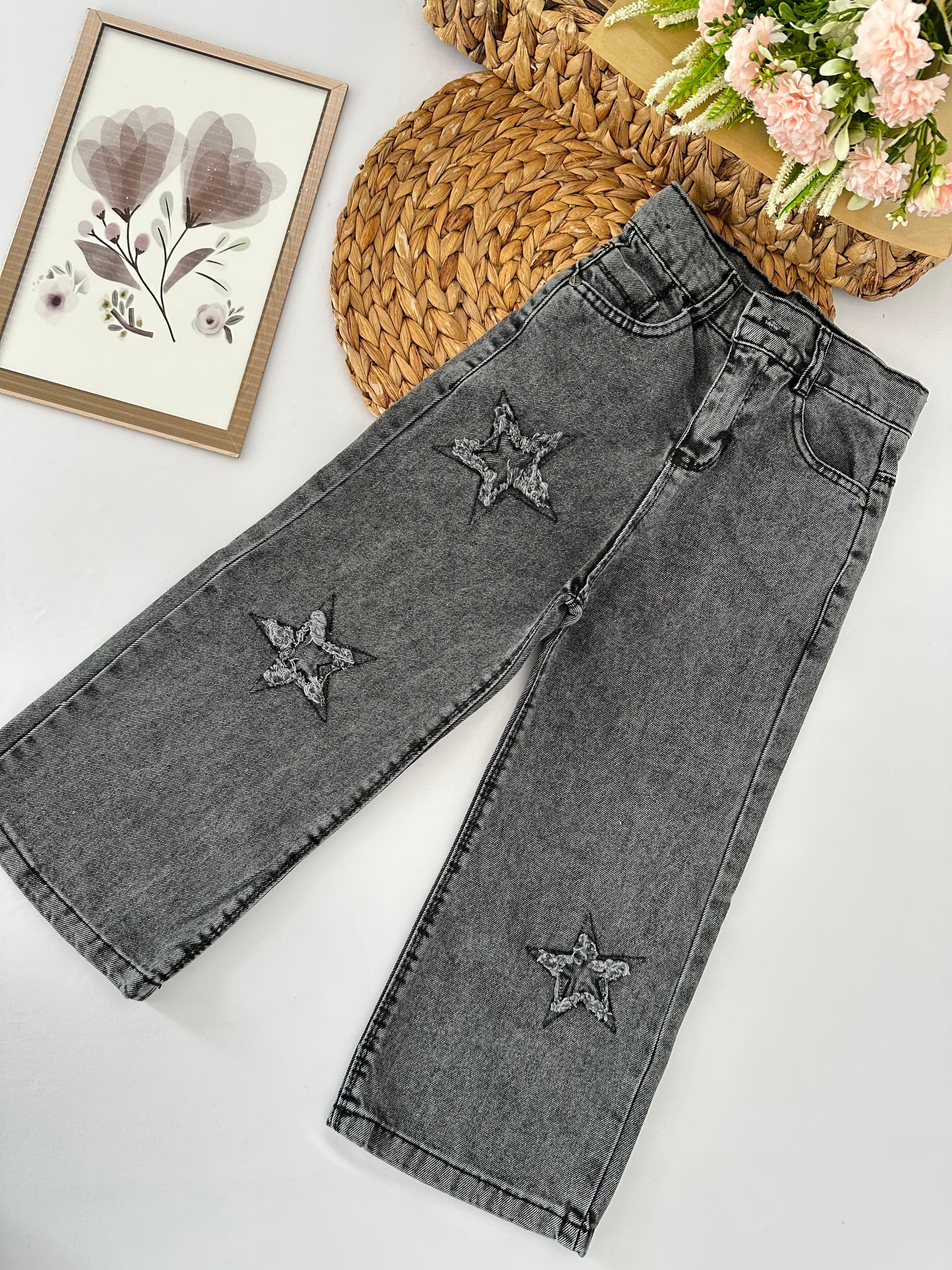 Kız Çocuk Füme Yıldızlı Kot Pantolon