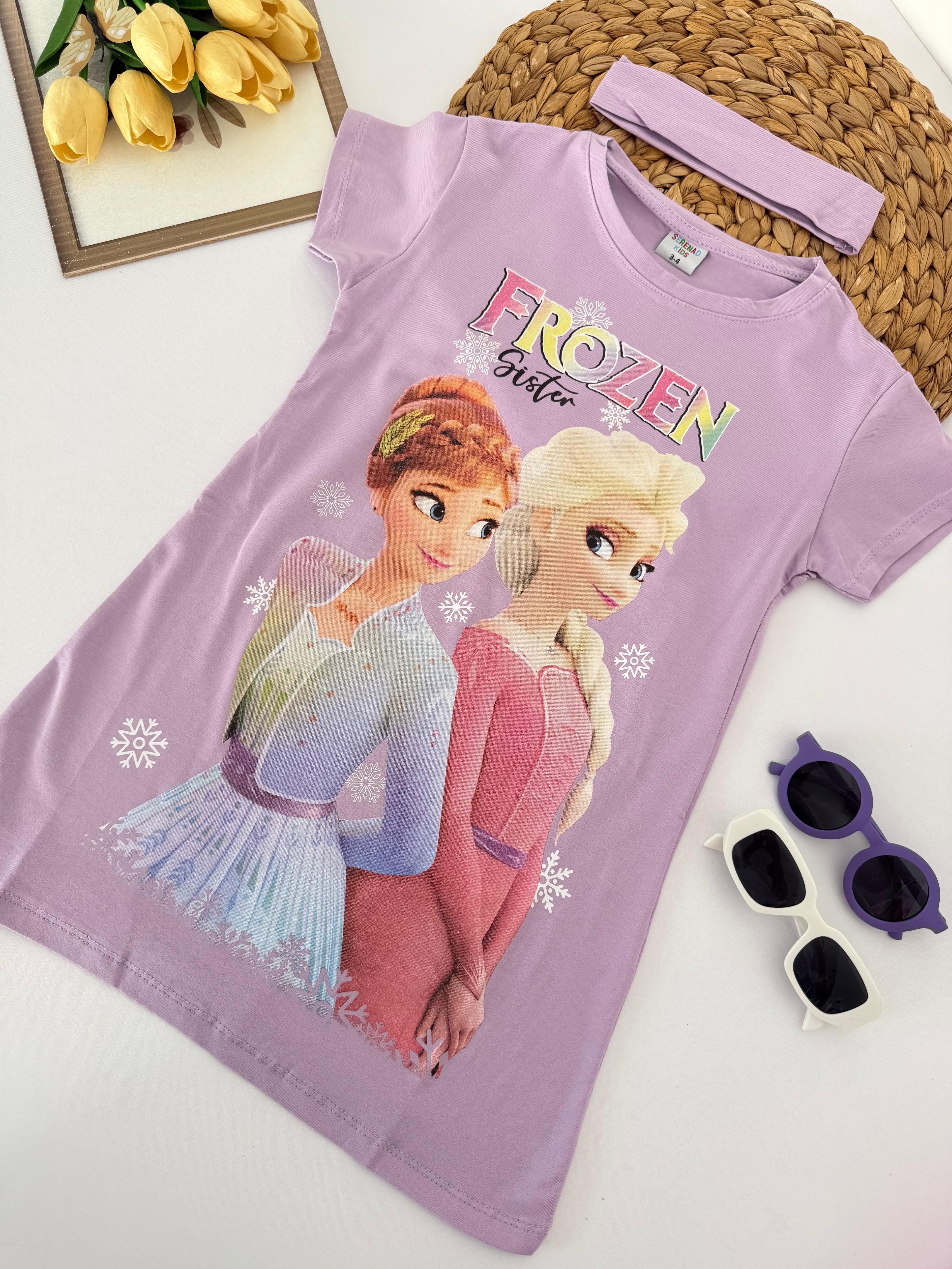 Kız Çocuk Lila Frozen Bandanalı Tunik Elbise