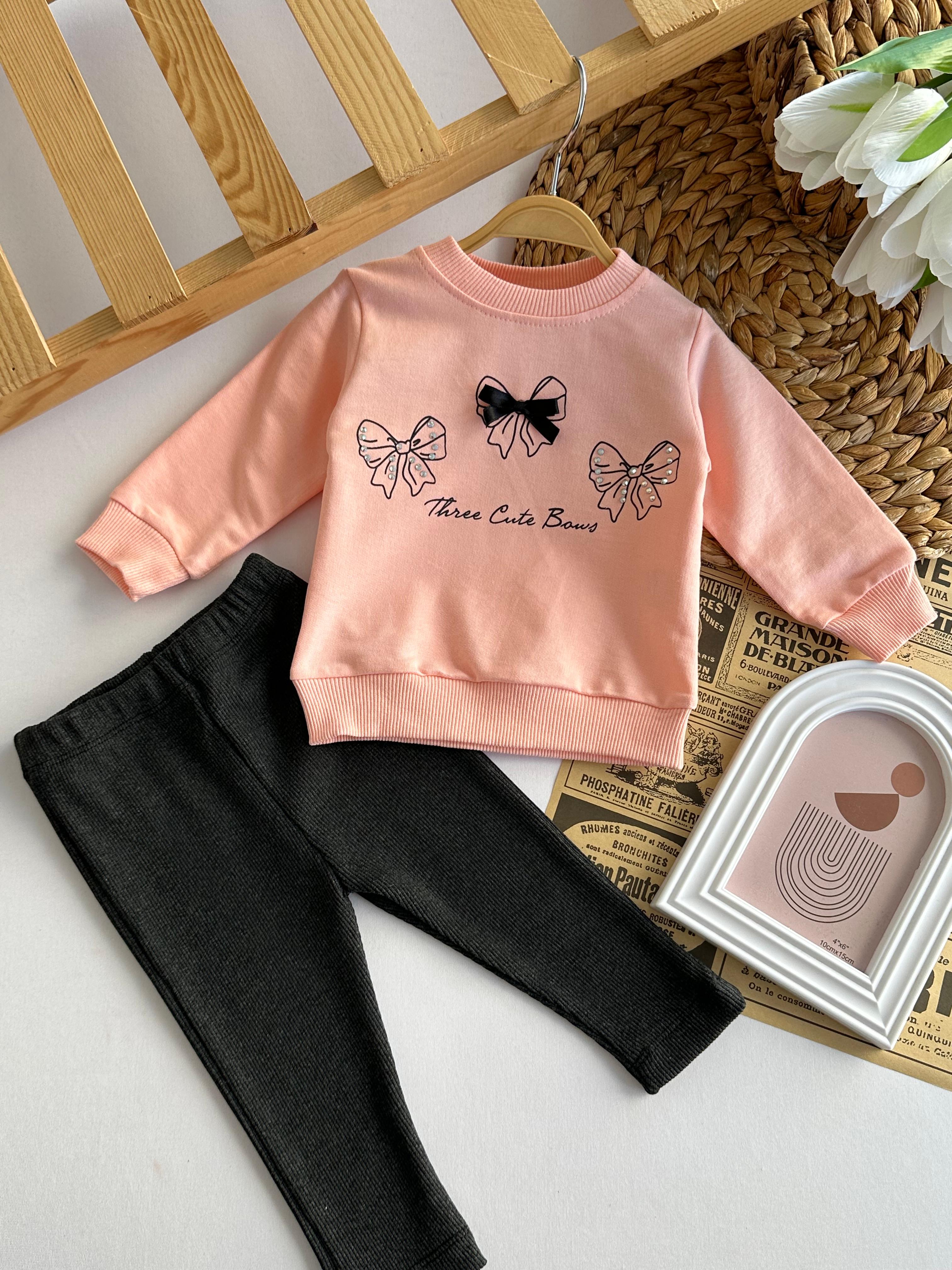 Kız Bebek Somon Fiyonklu Taytlı Takım