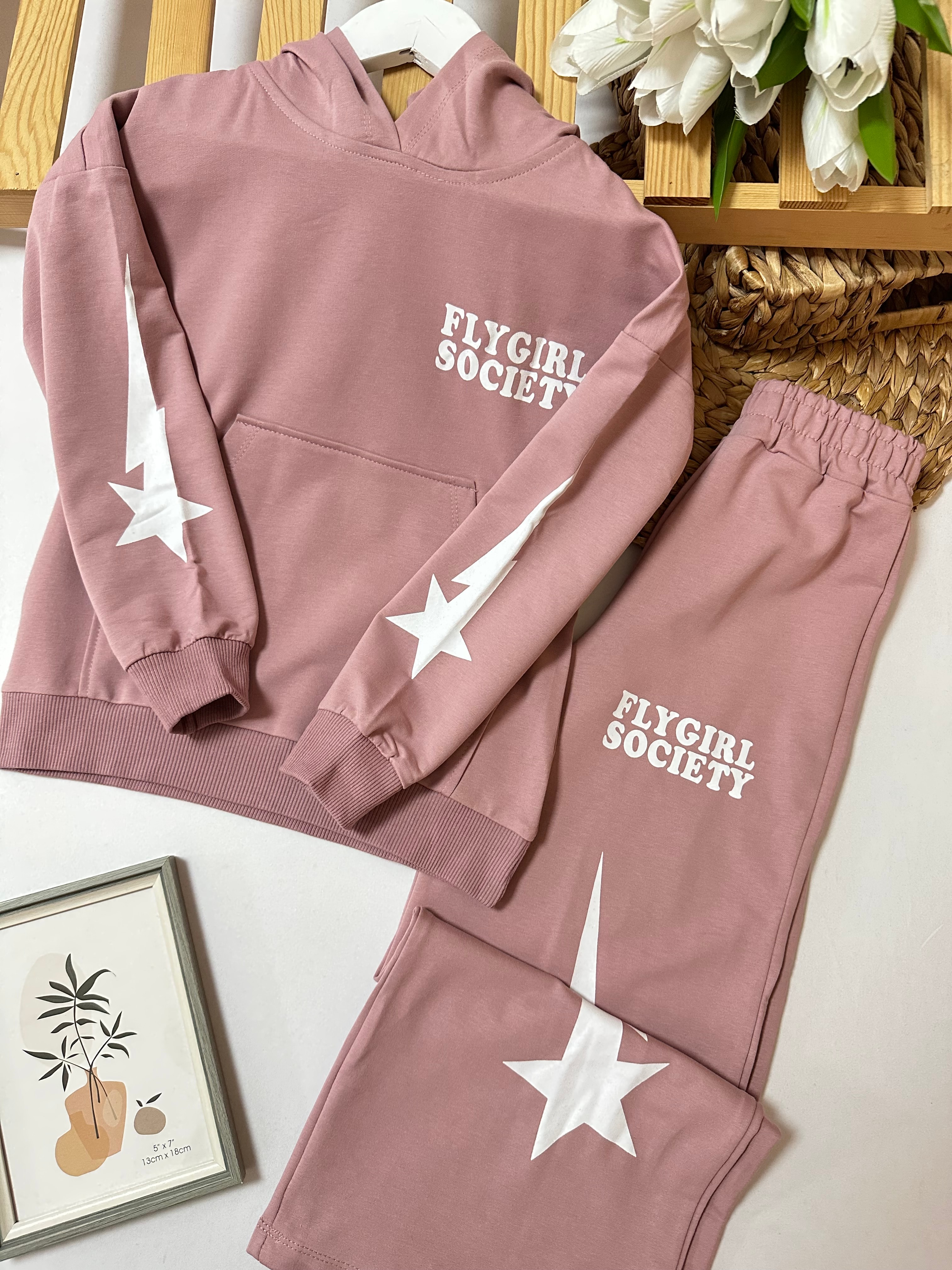 Kız Çocuk Pembe Yıldızlı FlyGirl Alt-Üst Takım